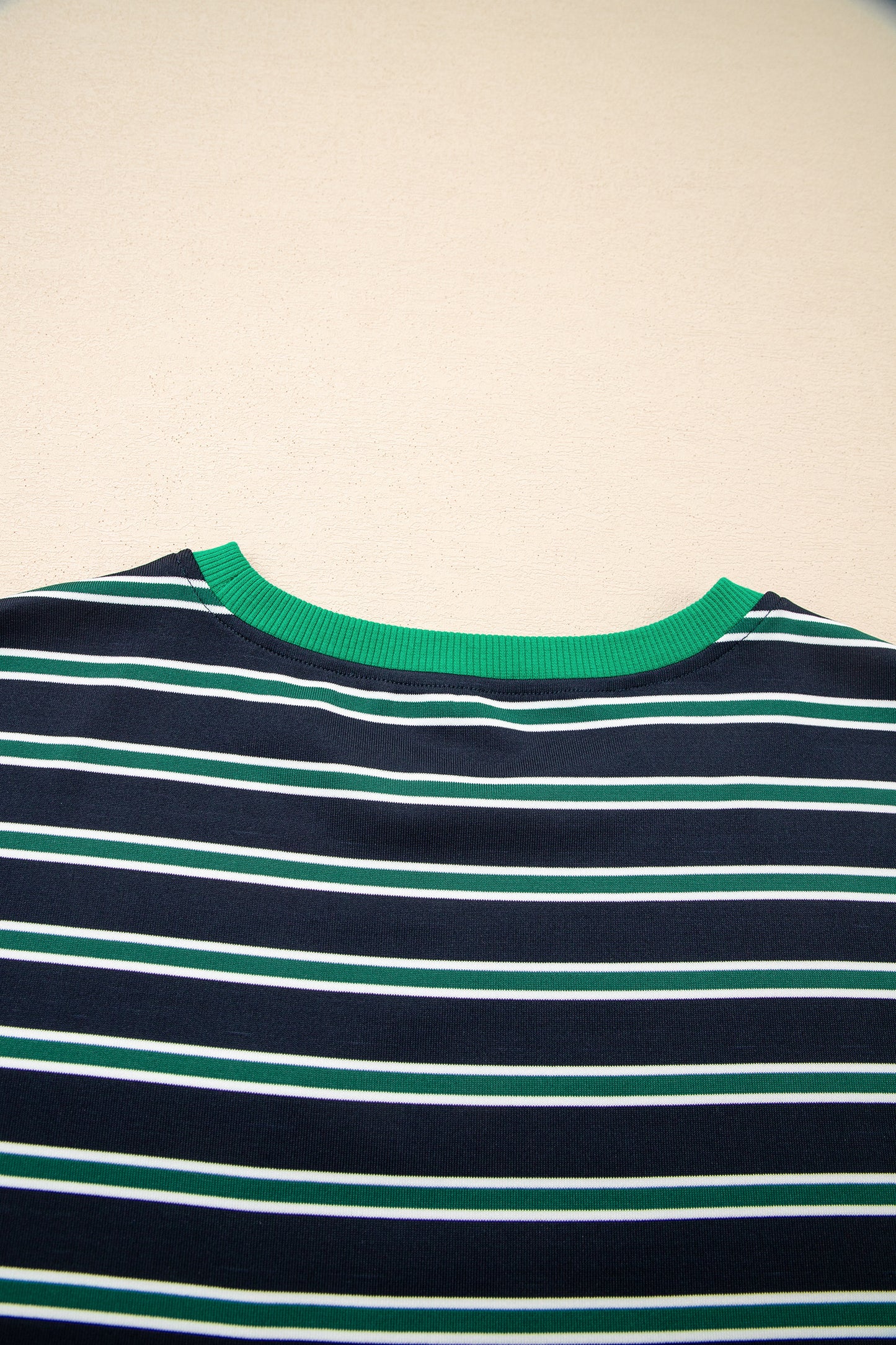 Green Stripe Ribbed Color Block Patchwork Crew Neck Patch Pocket Long Sleeve Top-Tops/Long Sleeve Tops-[Adult]-[Female]-2022 Online Blue Zone Planet