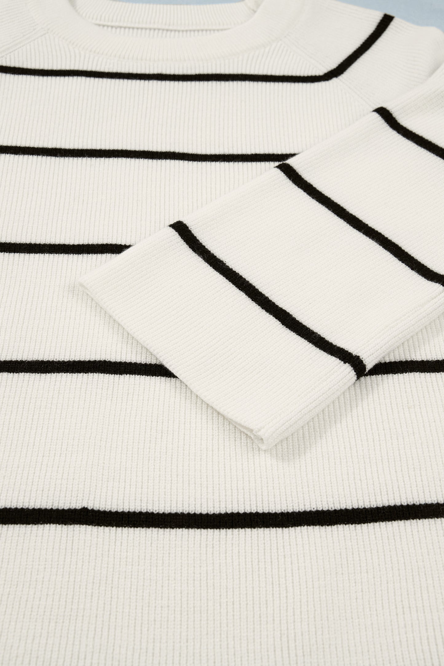 White Stripe Ribbed Knit Half Sleeve Loose Sweater Tee-TOPS / DRESSES-[Adult]-[Female]-2022 Online Blue Zone Planet