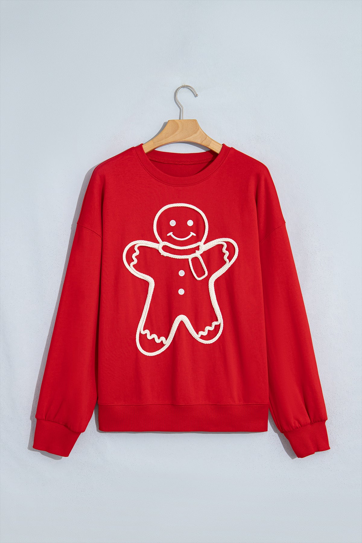 Fiery Red Christmas Embroidered Long Sleeve Casual Round Neck Loose Fit Sweatshirt-Tops/Sweatshirts & Hoodies-[Adult]-[Female]-2022 Online Blue Zone Planet