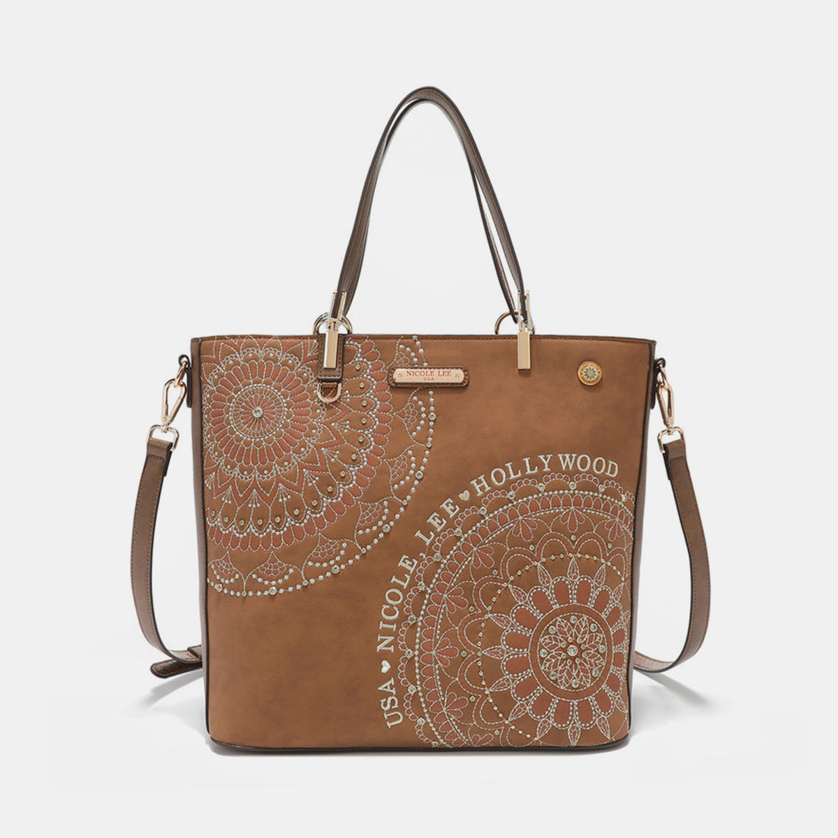 Blue Zone Planet | Nicole Lee USA Metallic Stitching Embroidery Inlaid Rhinestone Tote Bag-TOPS / DRESSES-[Adult]-[Female]-2022 Online Blue Zone Planet