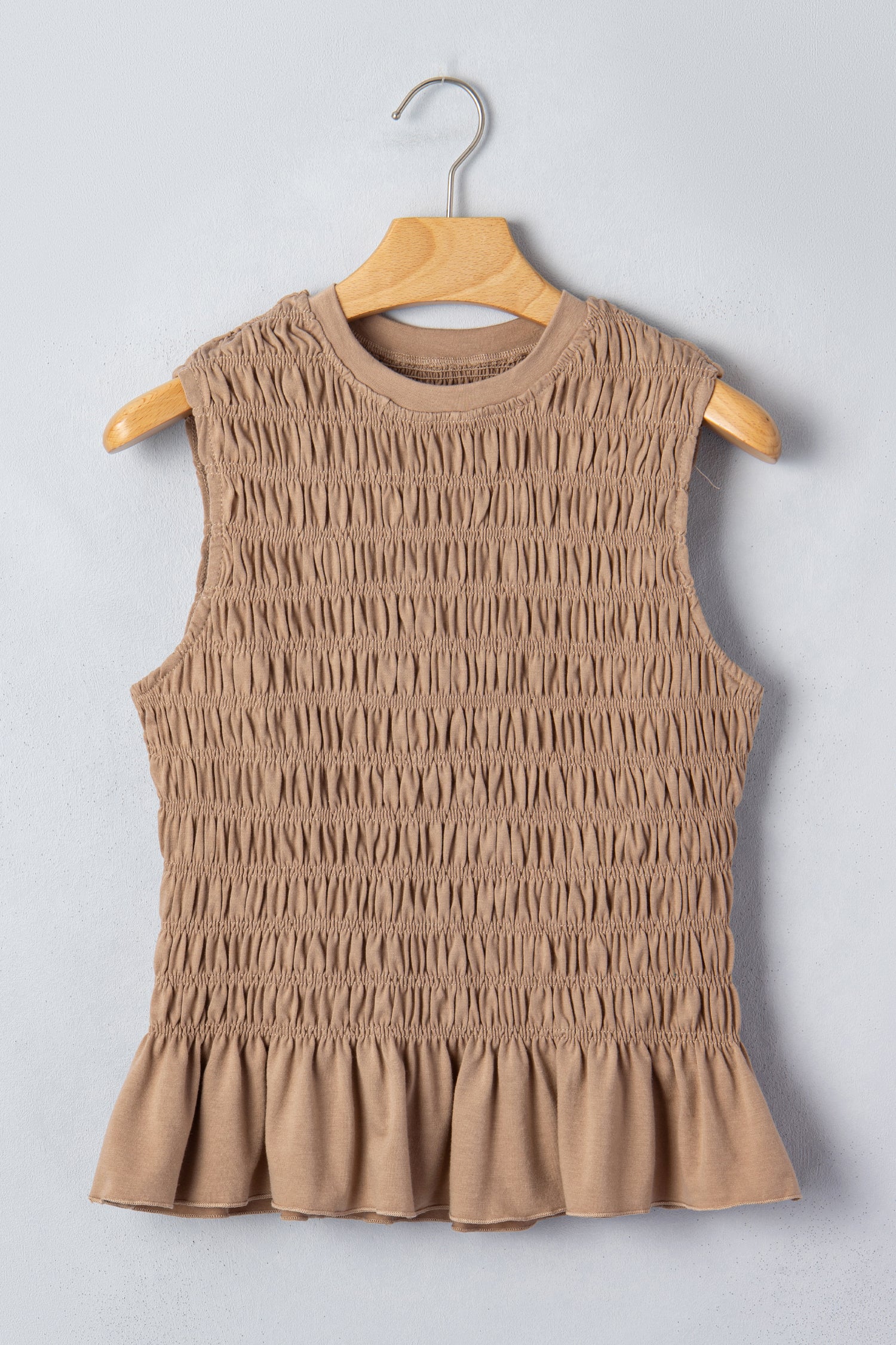 Smoke Gray Shirred Slim Fit Ruffle Hem Tank Top-Tops/Tank Tops-[Adult]-[Female]-2022 Online Blue Zone Planet