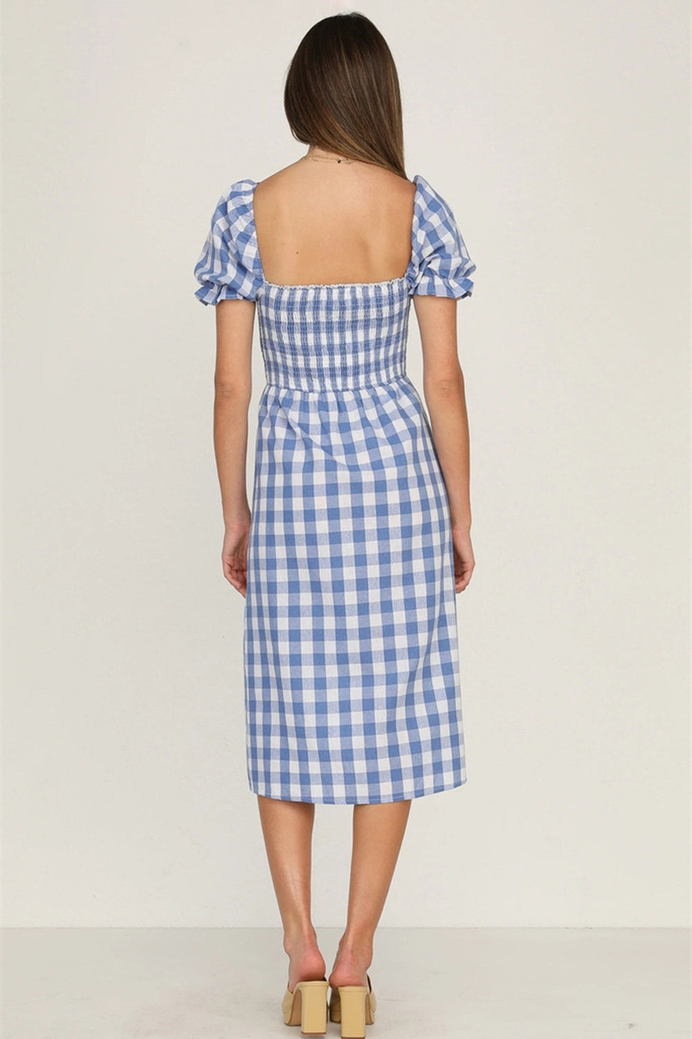 Full Size Slit Plaid Short Sleeve Midi Dress-TOPS / DRESSES-[Adult]-[Female]-2022 Online Blue Zone Planet