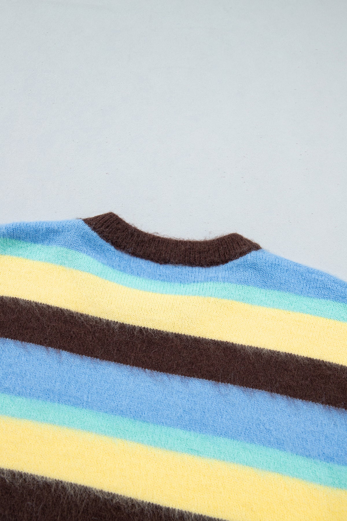 Multicolour Fuzzy Striped Knit Round Neck Casual Shift Sweater-TOPS / DRESSES-[Adult]-[Female]-2022 Online Blue Zone Planet