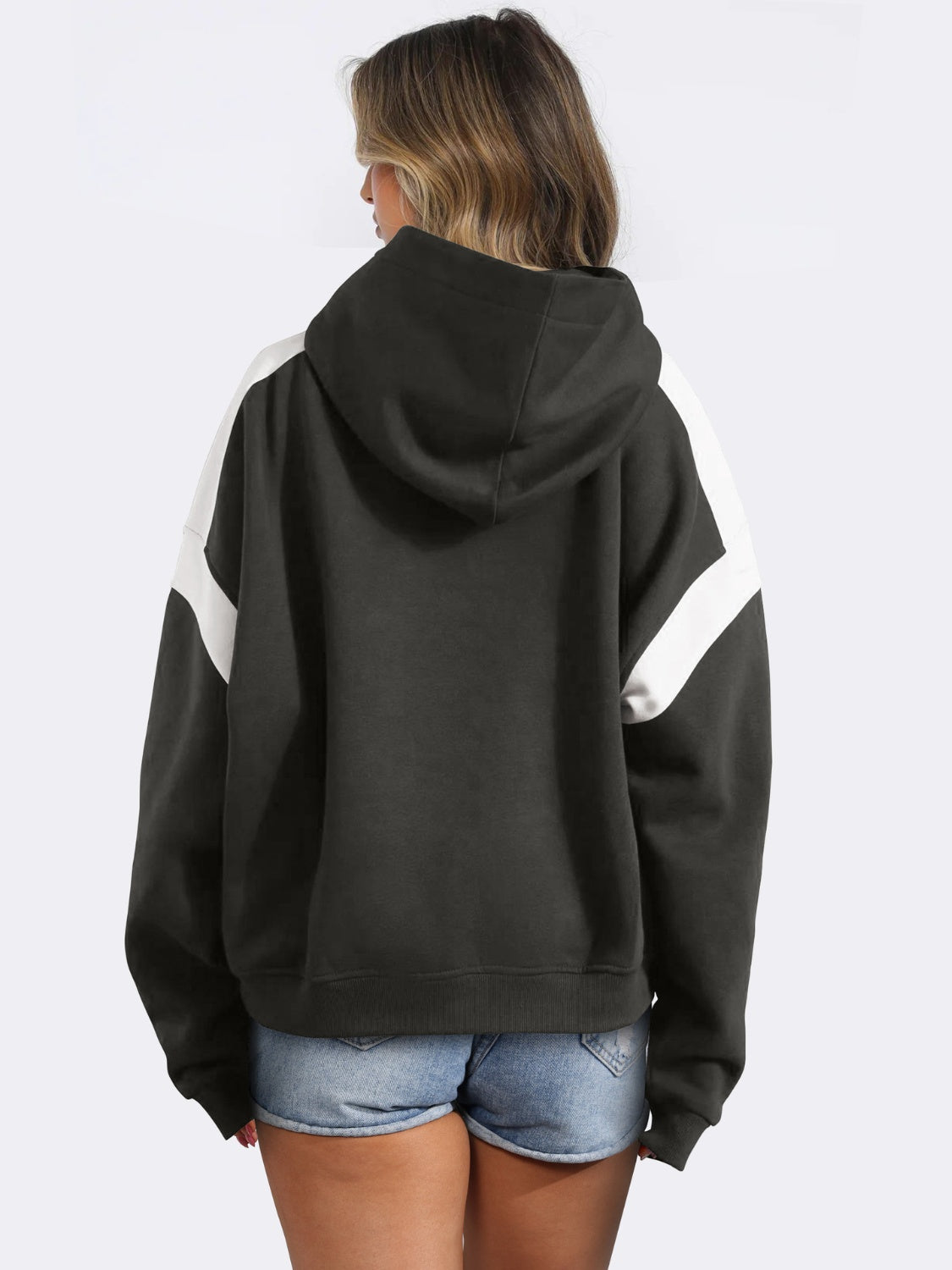 Contrast Dropped Shoulder Long Sleeve Hoodie-TOPS / DRESSES-[Adult]-[Female]-Dark Gray-S-2022 Online Blue Zone Planet