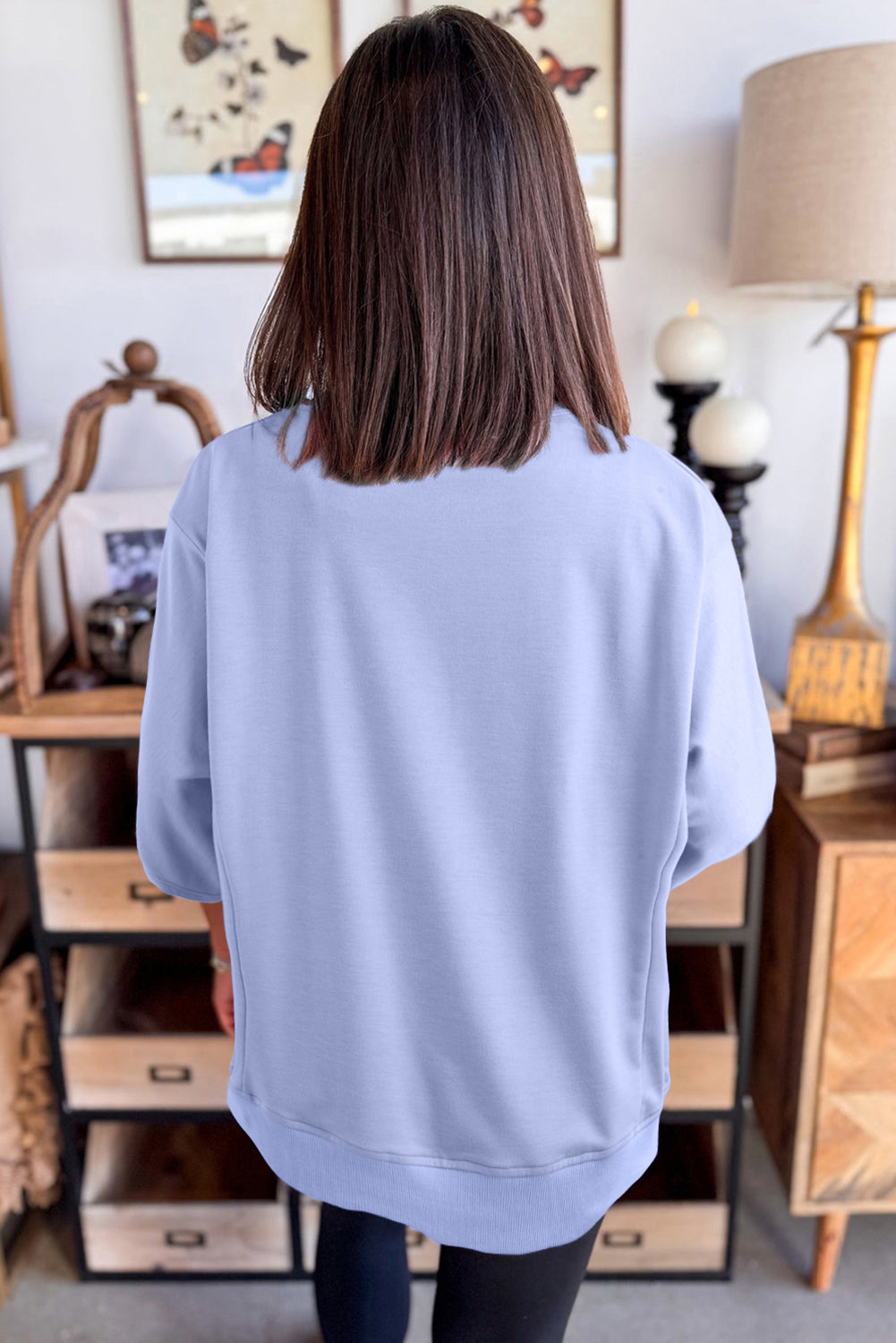 Beau Blue Floral Patched Half Sleeve Tunic Top-Tops/Tops & Tees-[Adult]-[Female]-2022 Online Blue Zone Planet