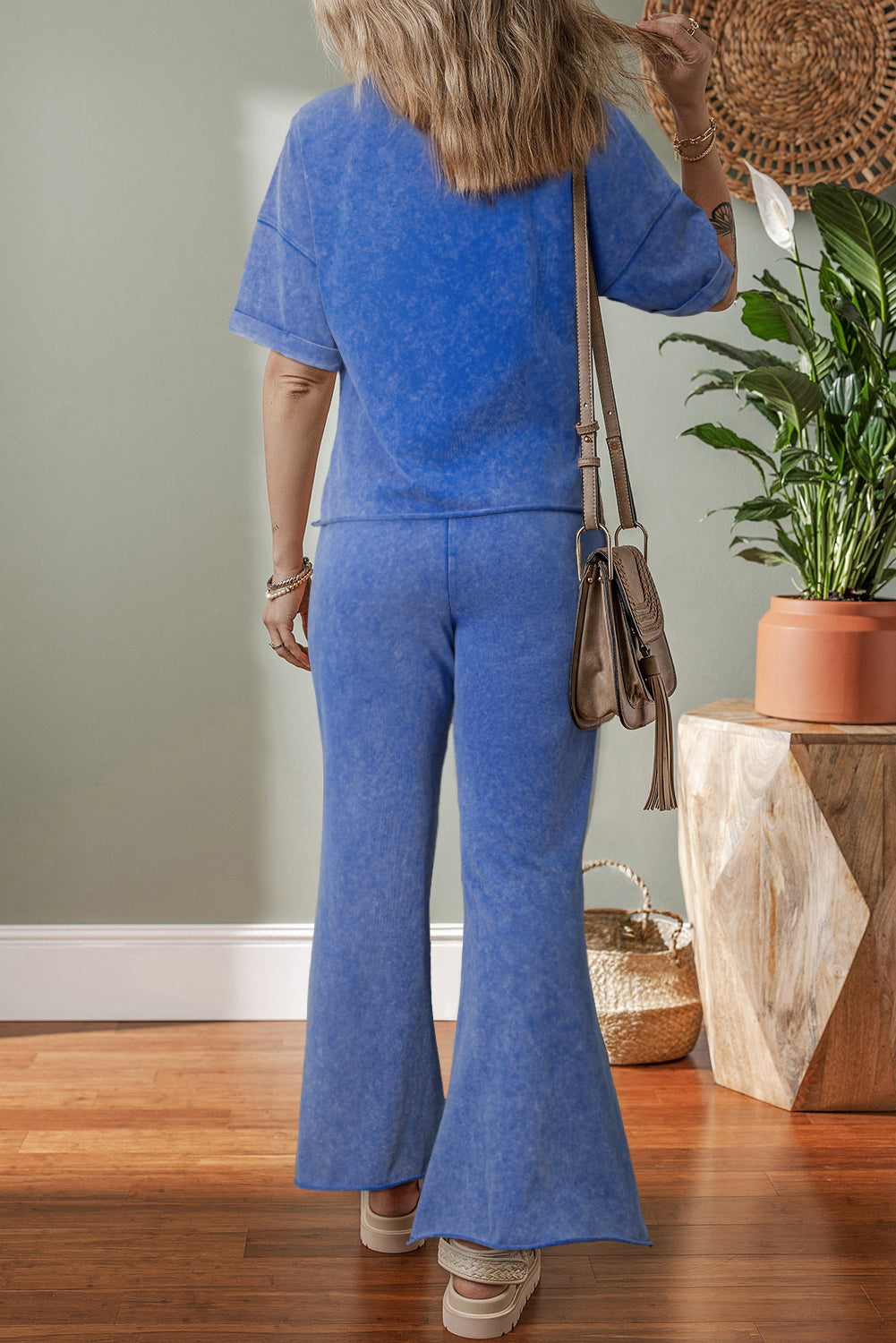 Ashleigh Blue Acid Wash Star Patched Rolled Trim Pants Set-Two Piece Sets/Pant Sets-[Adult]-[Female]-2022 Online Blue Zone Planet