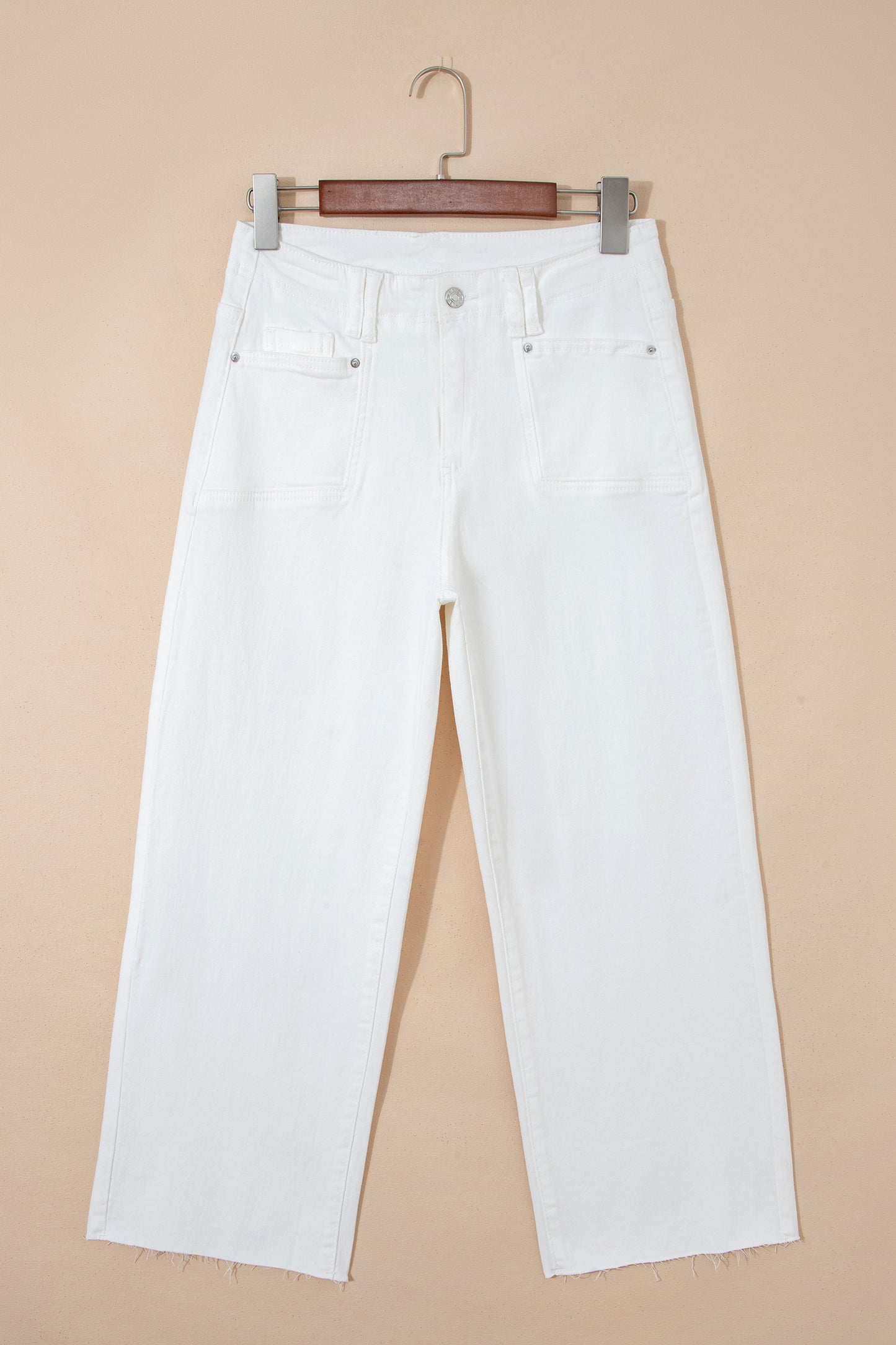 White Raw Hem Ankle-length Loose Jeans