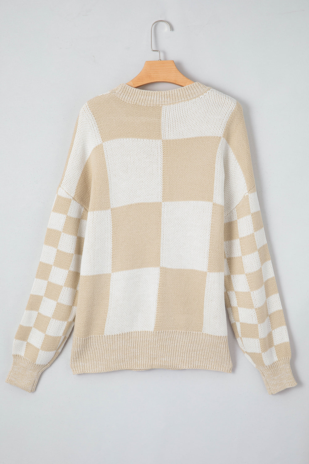 Flaxen Checkered Print Drop Shoulder Sweater-TOPS / DRESSES-[Adult]-[Female]-2022 Online Blue Zone Planet