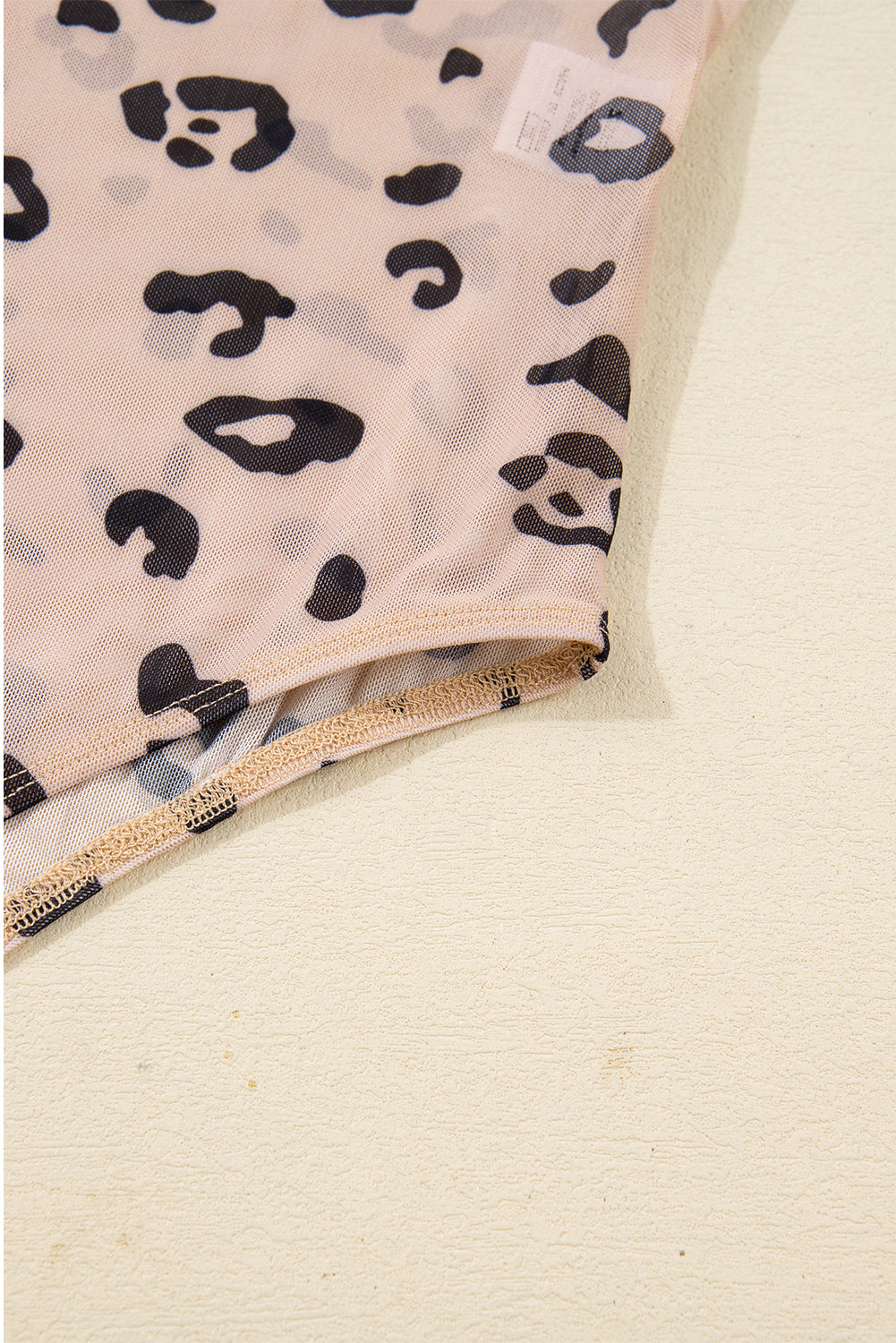 Khaki Mock Neck Sheer Mesh Leopard Long Sleeve Bodysuit-Tops/Bodysuits-[Adult]-[Female]-2022 Online Blue Zone Planet