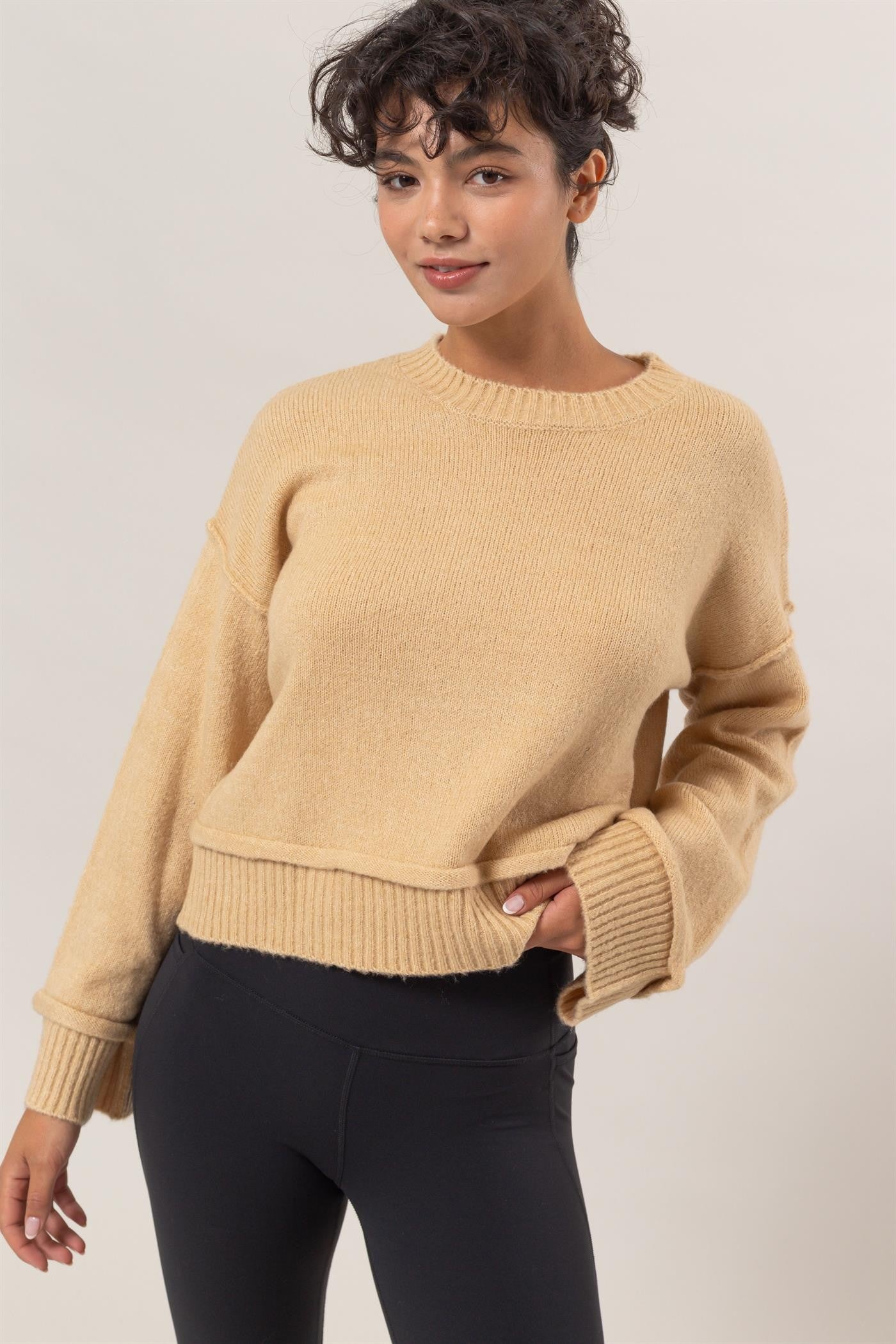 HYFVE Round Neck Dropped Shoulder Ribbed Sweater-TOPS / DRESSES-[Adult]-[Female]-2022 Online Blue Zone Planet