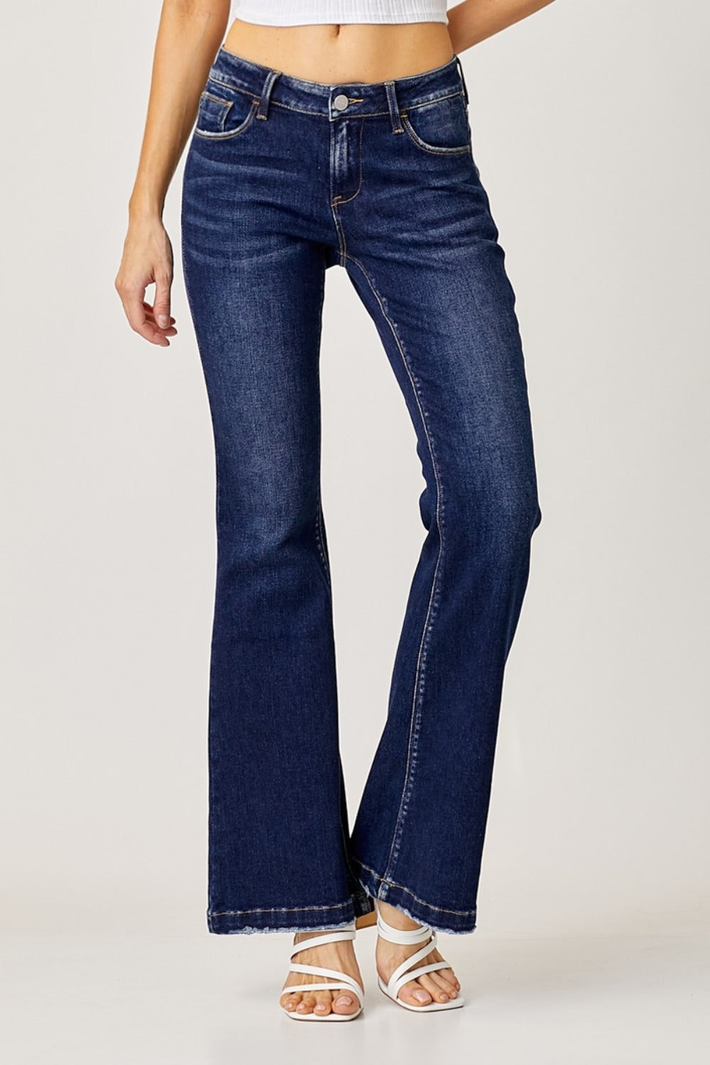 RISEN Full Size Low Rise Flare Jeans-[Adult]-[Female]-Dark-0(24)-2022 Online Blue Zone Planet