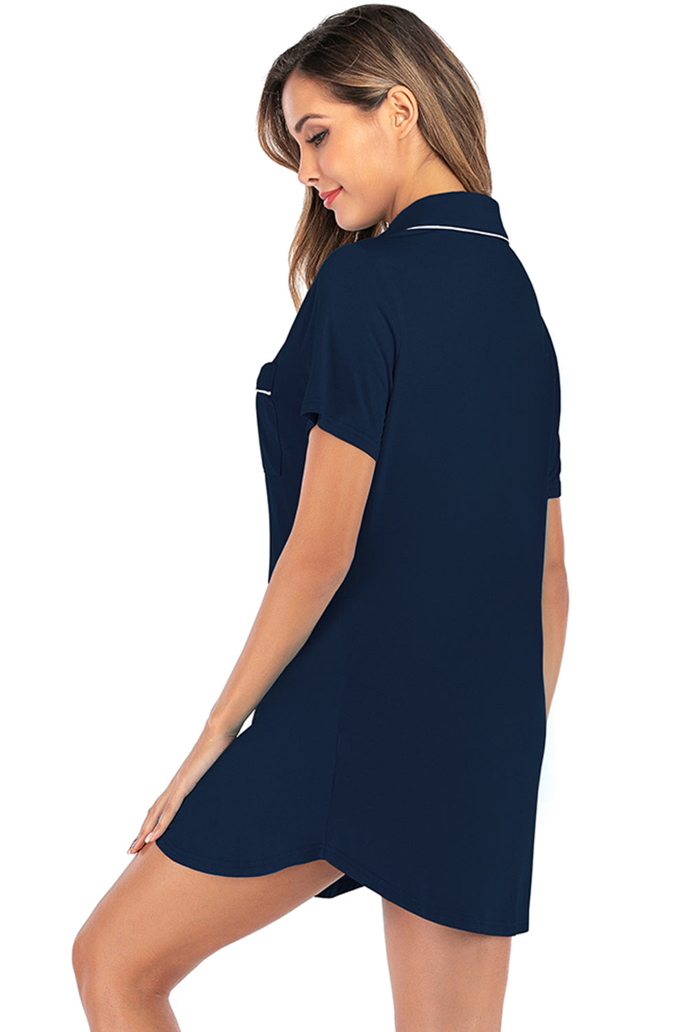 Contrast Piping Pocketed Short Sleeve Lounge Dress-TOPS / DRESSES-[Adult]-[Female]-2022 Online Blue Zone Planet