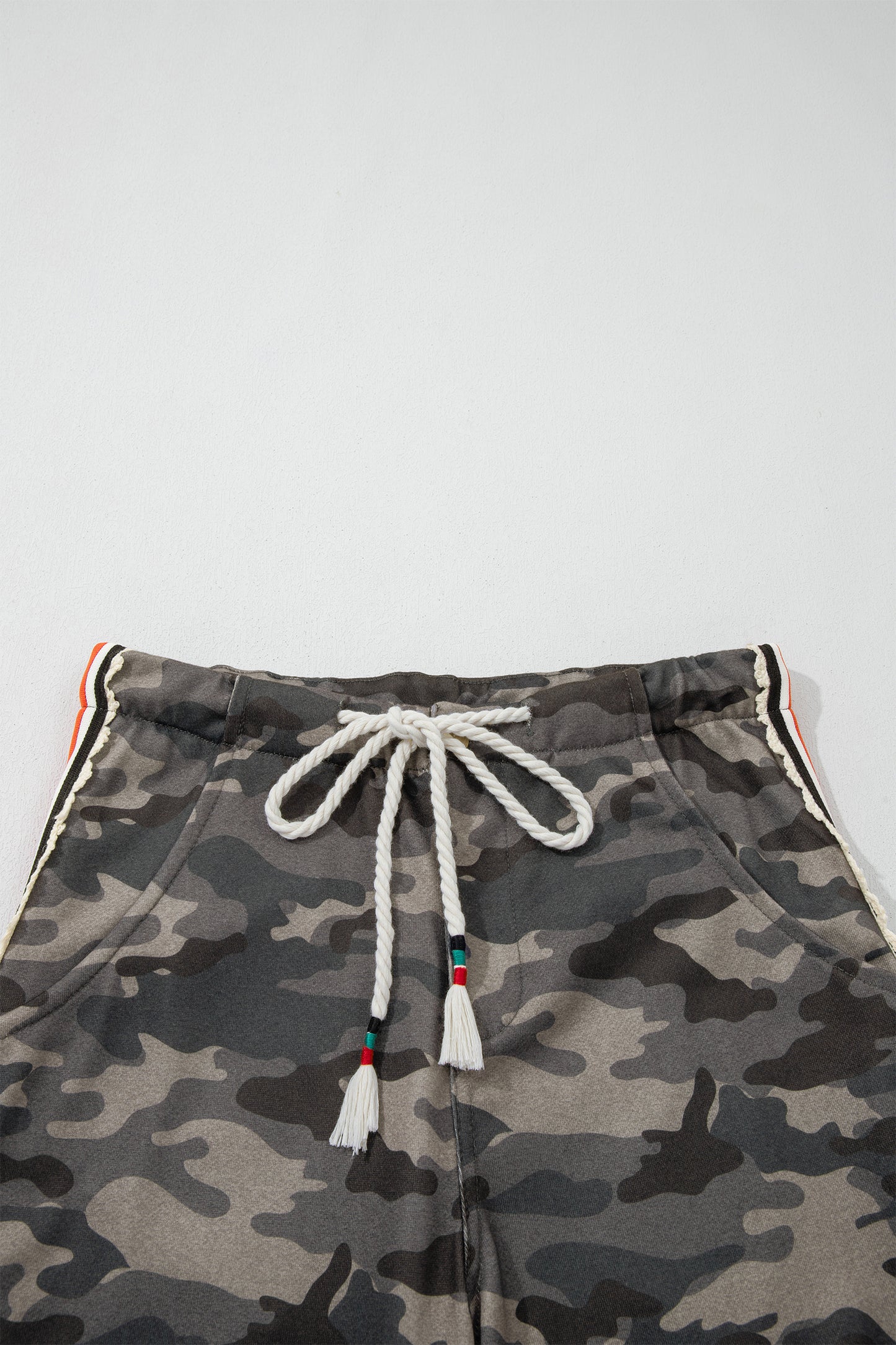 Khaki Camouflage Print Striped Side Panel Patchwork Drawstring Pants-Bottoms/Pants & Culotte-[Adult]-[Female]-2022 Online Blue Zone Planet