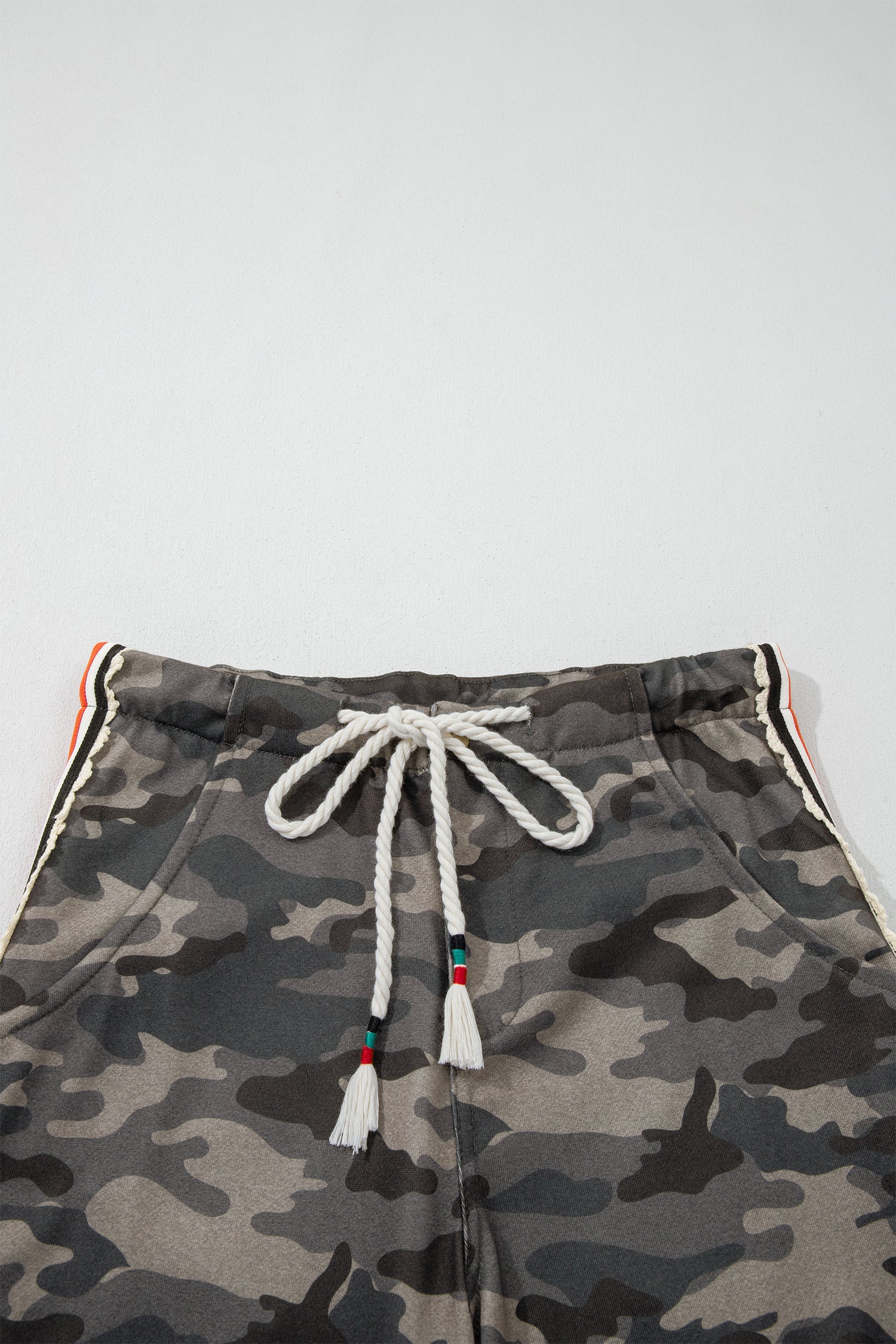 Khaki Camouflage Print Striped Side Panel Patchwork Drawstring Pants-Bottoms/Pants & Culotte-[Adult]-[Female]-2022 Online Blue Zone Planet