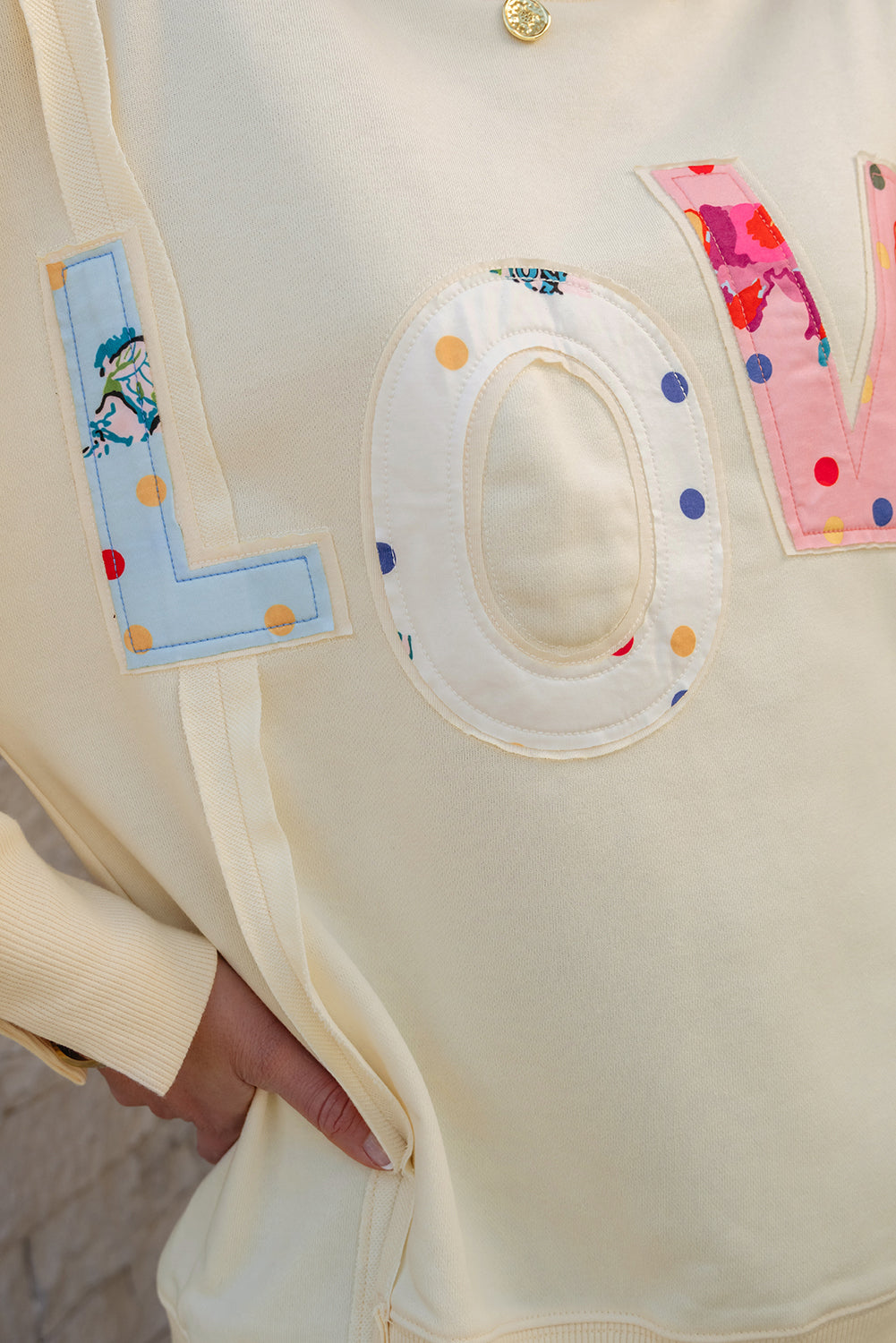 Blue Zone Planet | Apricot LOVE PATCH Graphic Oversized Sweatshirt-Tops/Sweatshirts & Hoodies-[Adult]-[Female]-2022 Online Blue Zone Planet