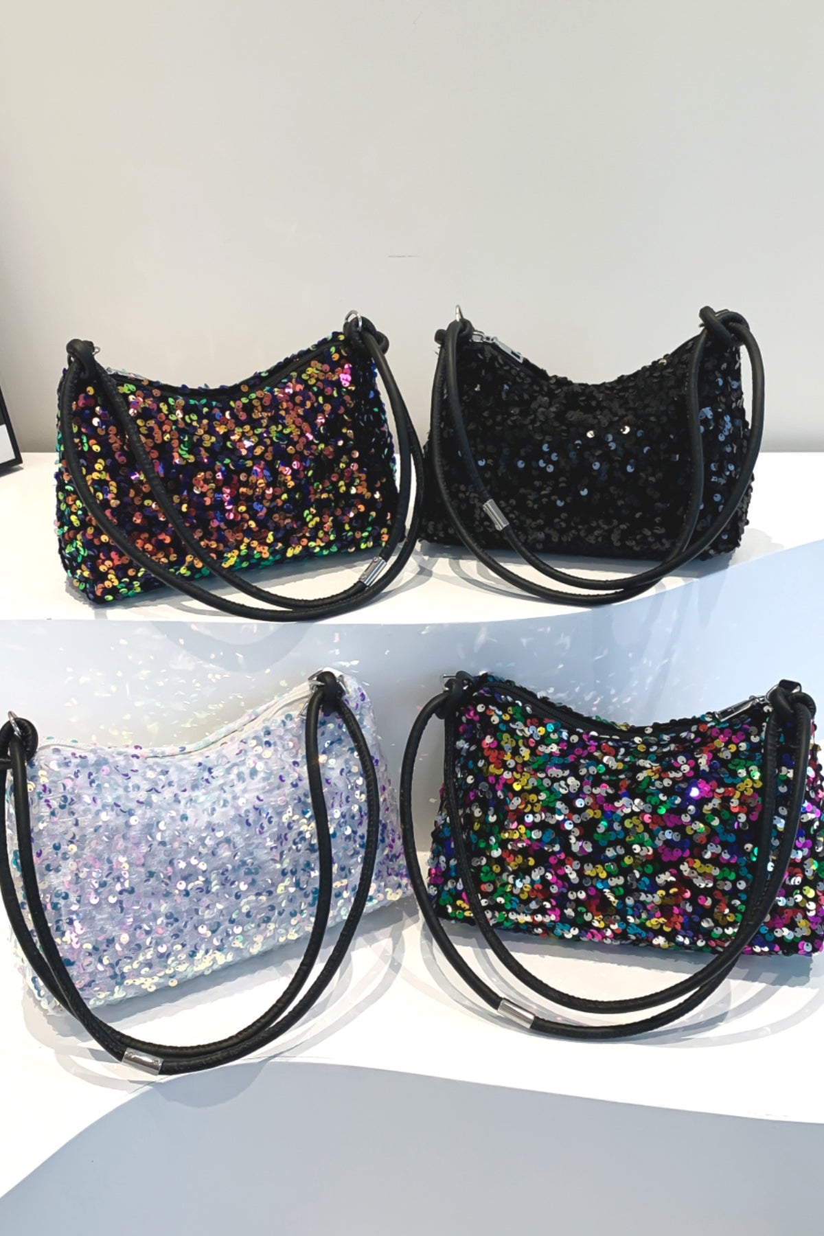 Sequin Double Strap Shoulder Bag-HANDBAGS-[Adult]-[Female]-2022 Online Blue Zone Planet