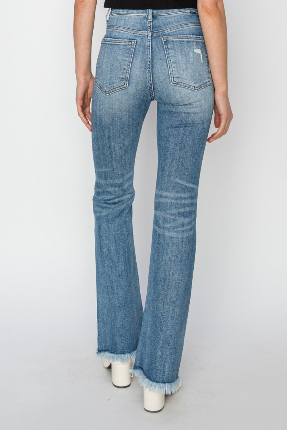 Blue Zone Planet | RISEN High Rise Frayed Hem Bootcut Jeans-BOTTOMS SIZES SMALL MEDIUM LARGE-[Adult]-[Female]-2022 Online Blue Zone Planet