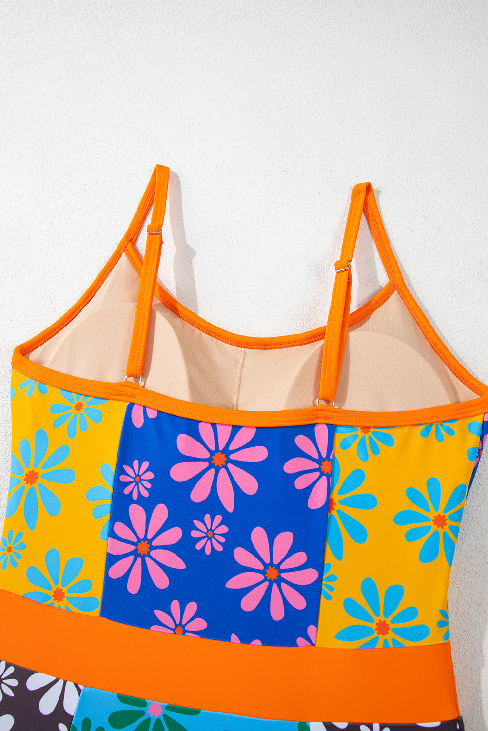 Orange Floral Colorblock Buttoned Front Spaghetti Straps Swimsuit-One-Piece-[Adult]-[Female]-2022 Online Blue Zone Planet