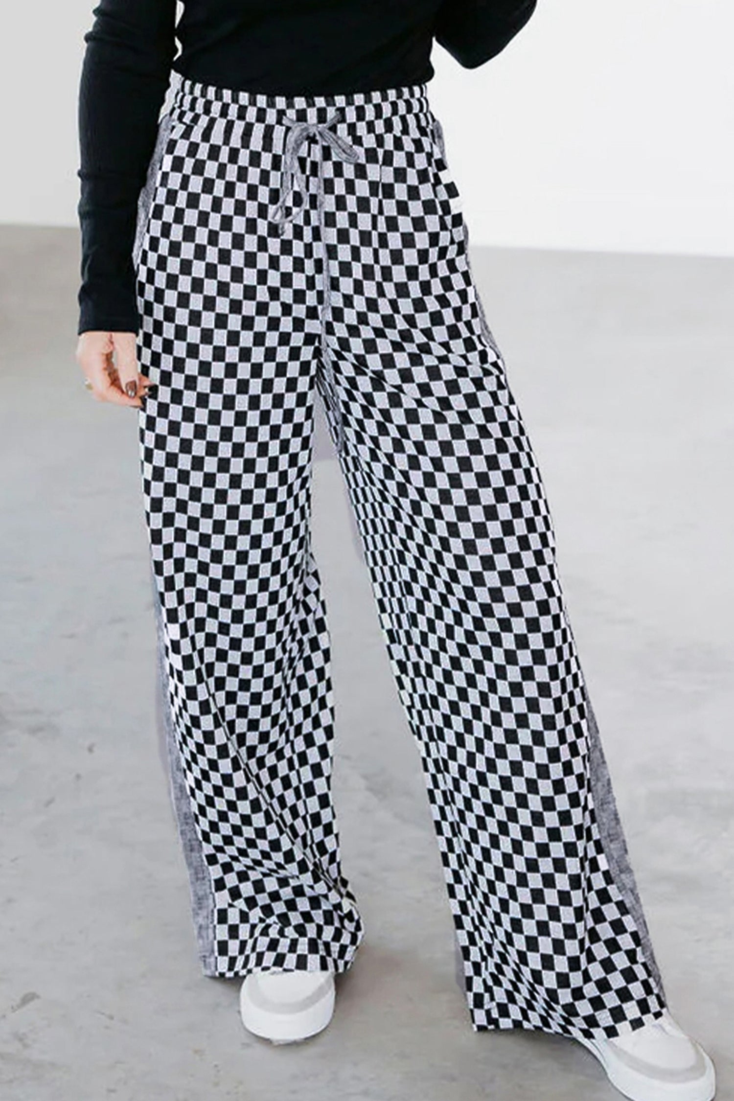 White Checkerboard Drawstring Waist Casual Pants-Bottoms/Pants & Culotte-[Adult]-[Female]-2022 Online Blue Zone Planet
