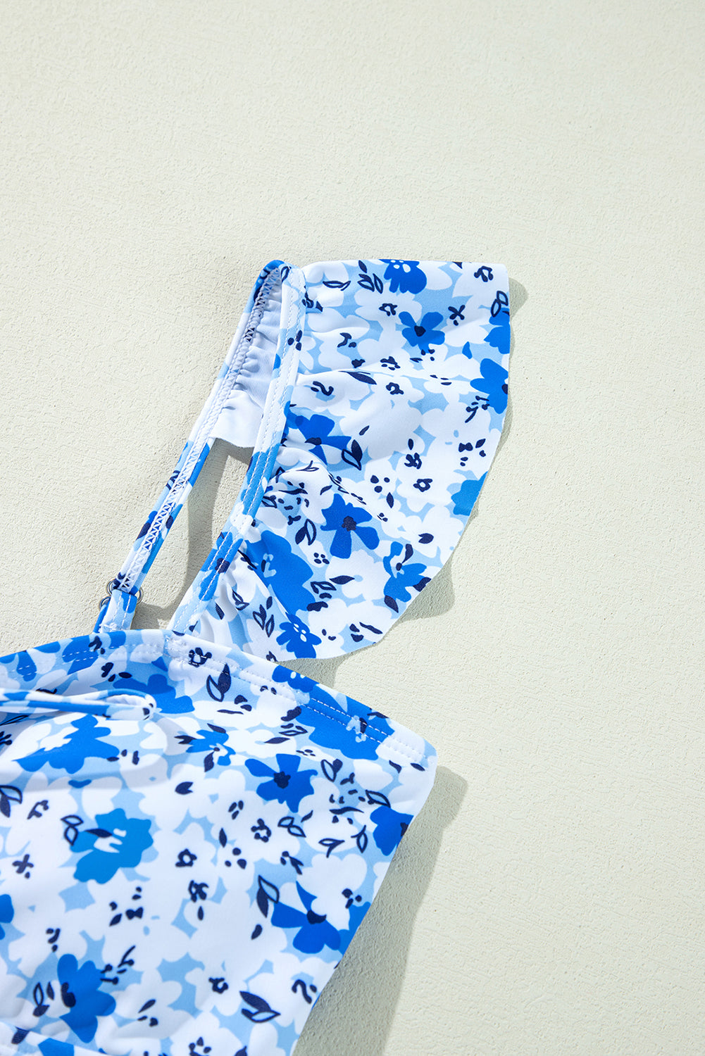 Blue Floral Ruffled Strap Lace-Up Hollow Out One Piece Swimsuit-Swimwear/One Piece Swimsuit-[Adult]-[Female]-2022 Online Blue Zone Planet