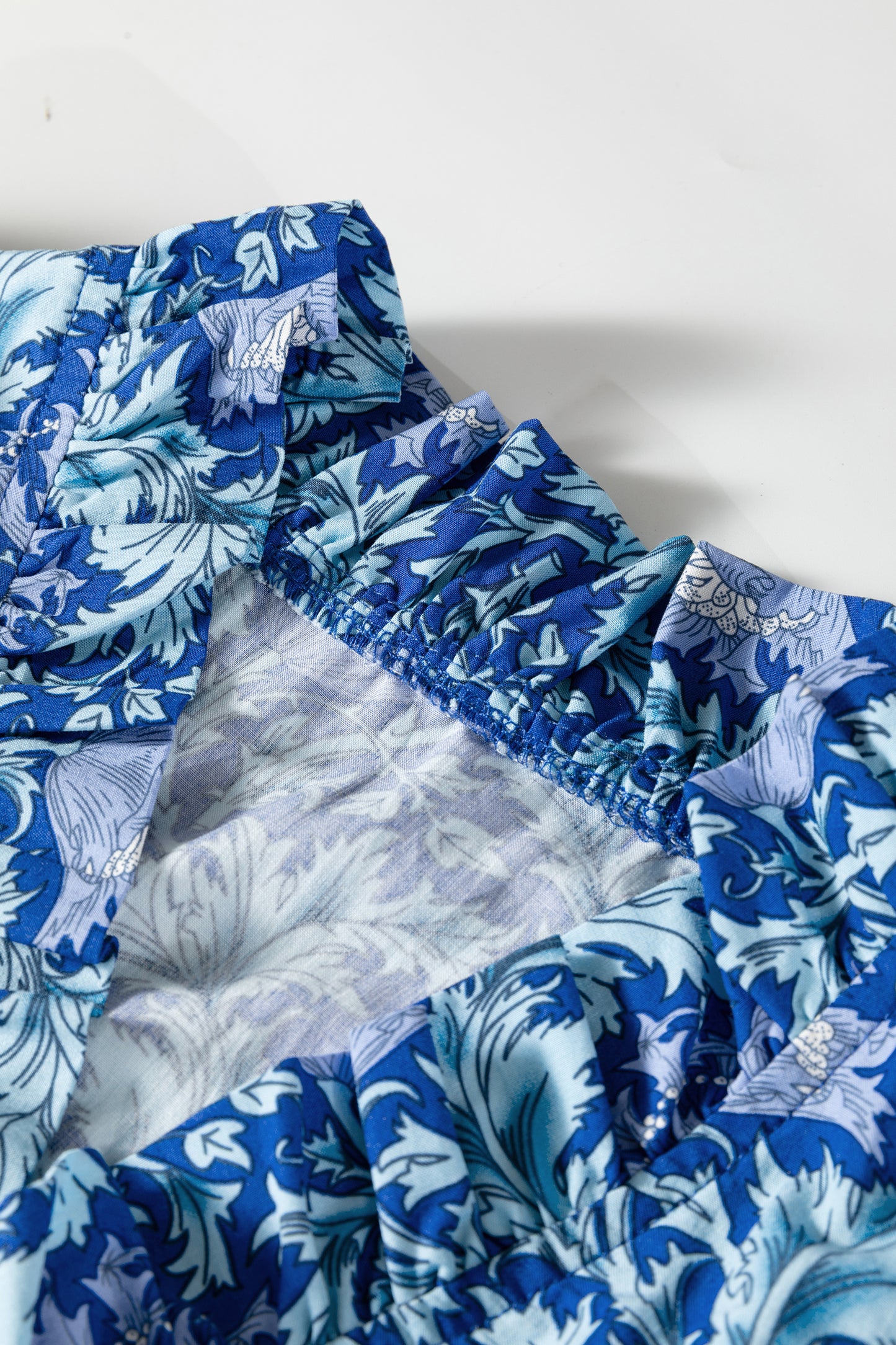 Brown Floral Printed Frilled V Neck Bracelet Sleeve Long Dress