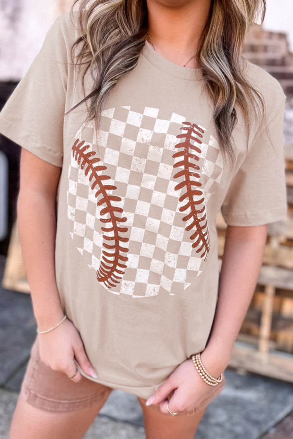 Jet Stream Checkered Baseball Graphic Tee-Graphic/Graphic Tees-[Adult]-[Female]-Jet Stream-S-2022 Online Blue Zone Planet