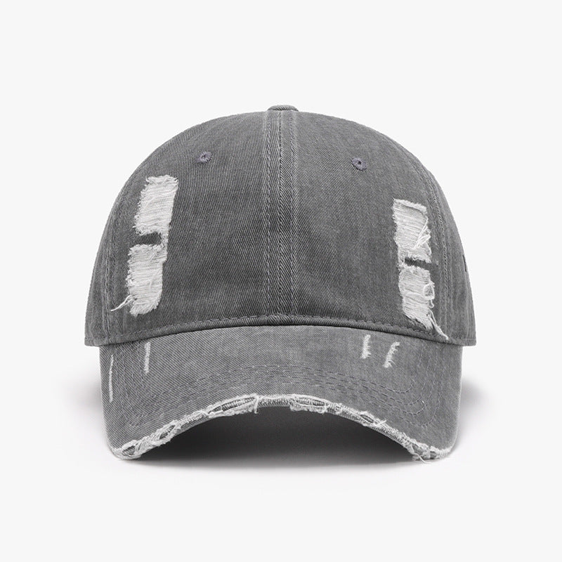 Blue Zone Planet | Distressed Adjustable Cotton Baseball Cap-TOPS / DRESSES-[Adult]-[Female]-Dark Gray-One Size-2022 Online Blue Zone Planet