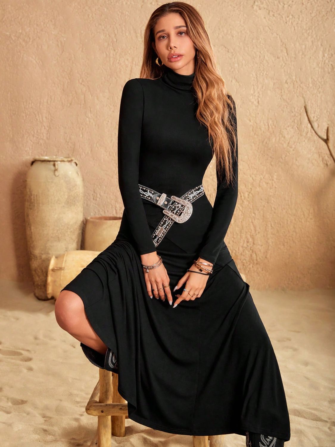 Turtleneck Long Sleeve Maxi Dress-TOPS / DRESSES-[Adult]-[Female]-2022 Online Blue Zone Planet