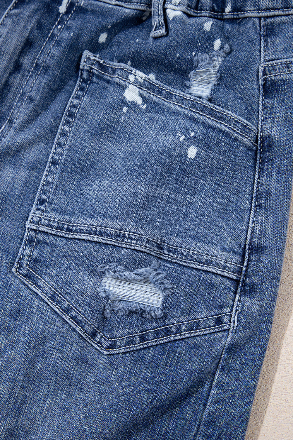 Ashleigh Blue Ripped Splattering Paint Rope Waist Cropped Straight Jeans-Bottoms/Jeans-[Adult]-[Female]-2022 Online Blue Zone Planet