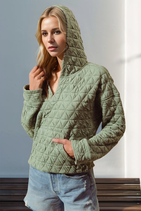 Double Take Quilted Long Sleeve Hoodie with Pocket-TOPS / DRESSES-[Adult]-[Female]-Light Green-S-2022 Online Blue Zone Planet