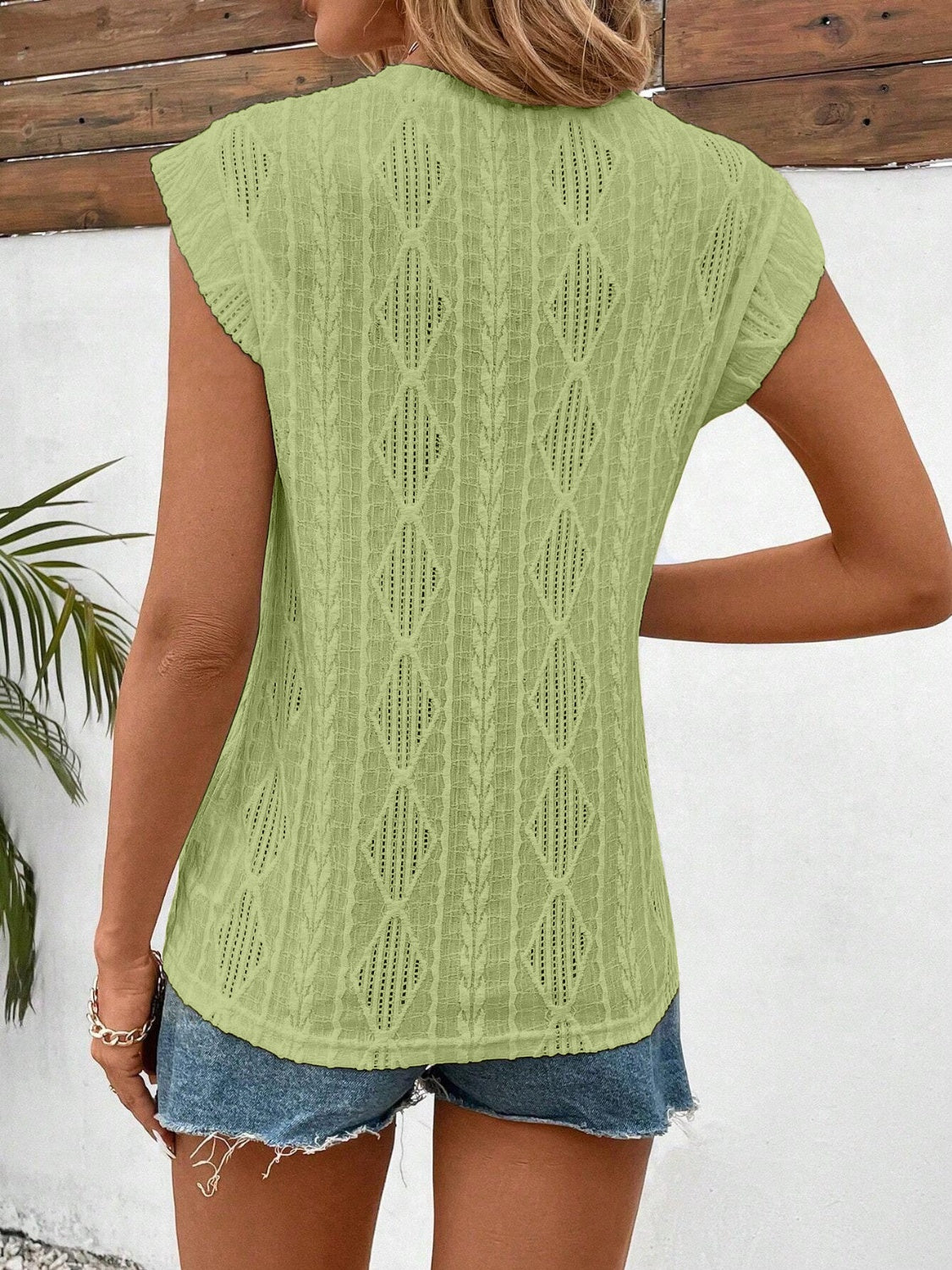 Openwork Round Neck Cap Sleeve Top-TOPS / DRESSES-[Adult]-[Female]-2022 Online Blue Zone Planet