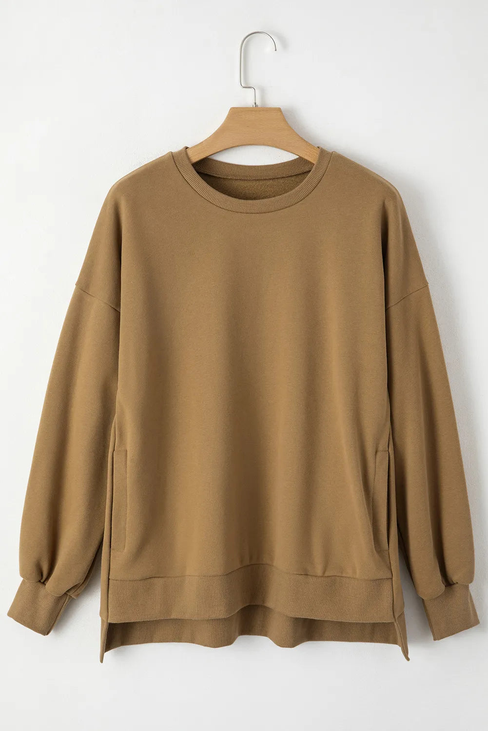 Round Neck Long Sleeve Sweatshirt-TOPS / DRESSES-[Adult]-[Female]-Camel-S-2022 Online Blue Zone Planet