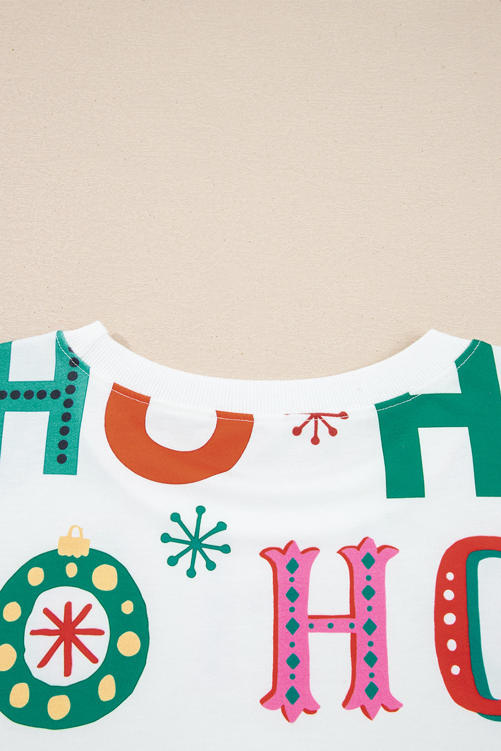 White Plus Size Christmas Ho Ho Ho Print Long Sleeve Top and Shorts Pajama Set-Plus Size Matching Sets-[Adult]-[Female]-2022 Online Blue Zone Planet