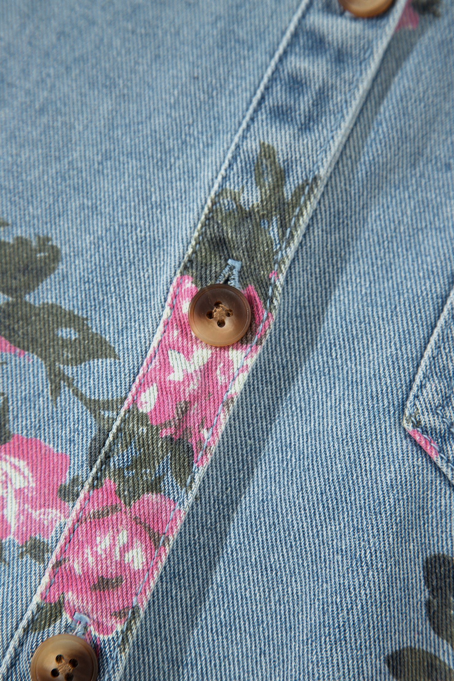 Sky Blue Floral Print Raw Seam Ruffle Hem Denim Jacket-Outerwear/Denim jackets-[Adult]-[Female]-2022 Online Blue Zone Planet