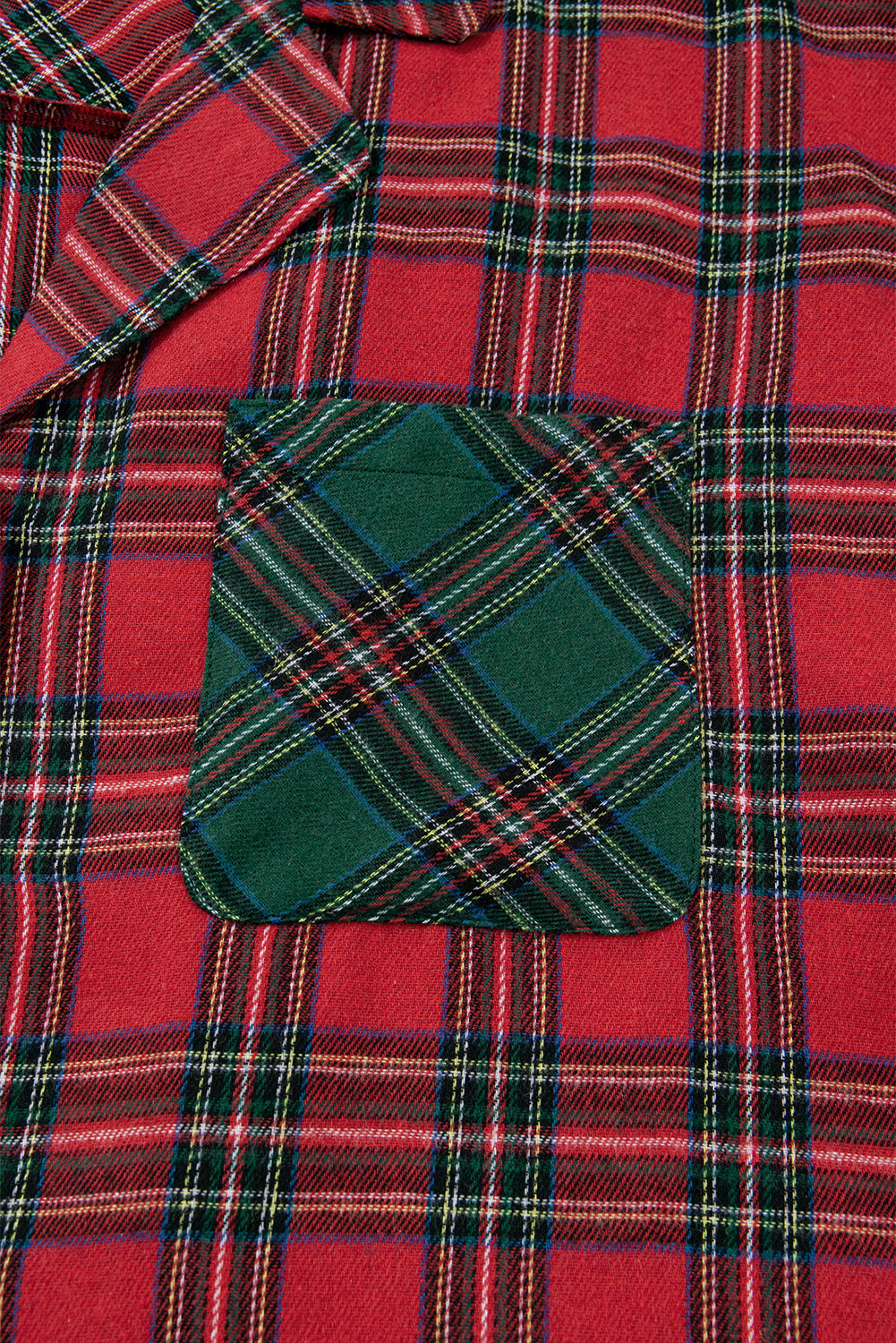 Red Plus Size Plaid Patchwork Long Sleeve Shirt and Shorts Pajama Set-Plus Size Matching Sets-[Adult]-[Female]-2022 Online Blue Zone Planet