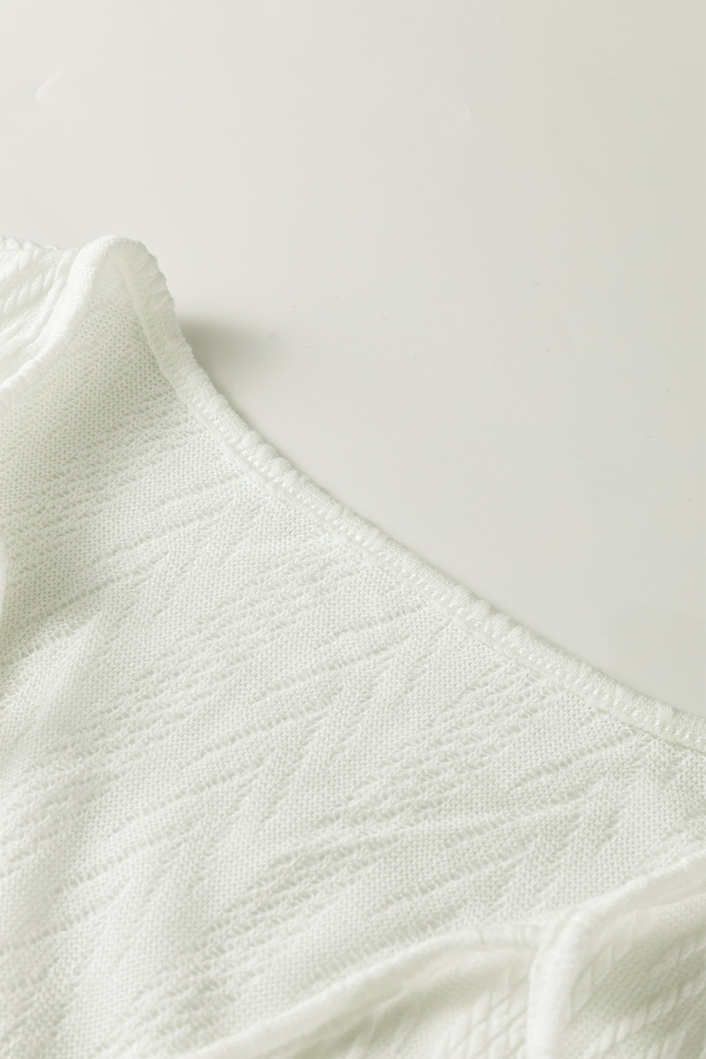 White Floral Patchwork Textured Knit Drawstring V Neck Blouse-Tops/Blouses & Shirts-[Adult]-[Female]-2022 Online Blue Zone Planet