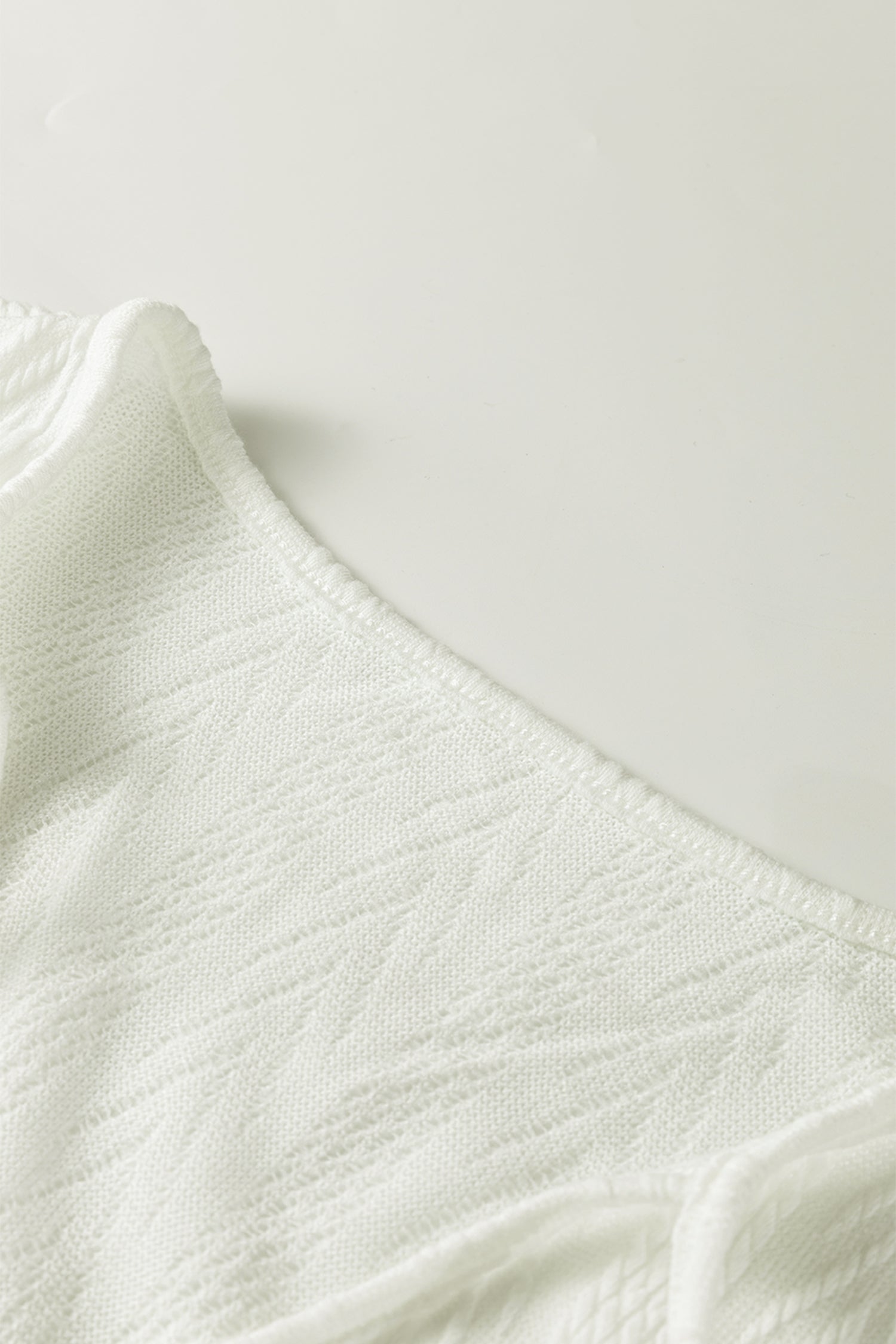 White Floral Patchwork Textured Knit Drawstring V Neck Blouse-Tops/Blouses & Shirts-[Adult]-[Female]-2022 Online Blue Zone Planet