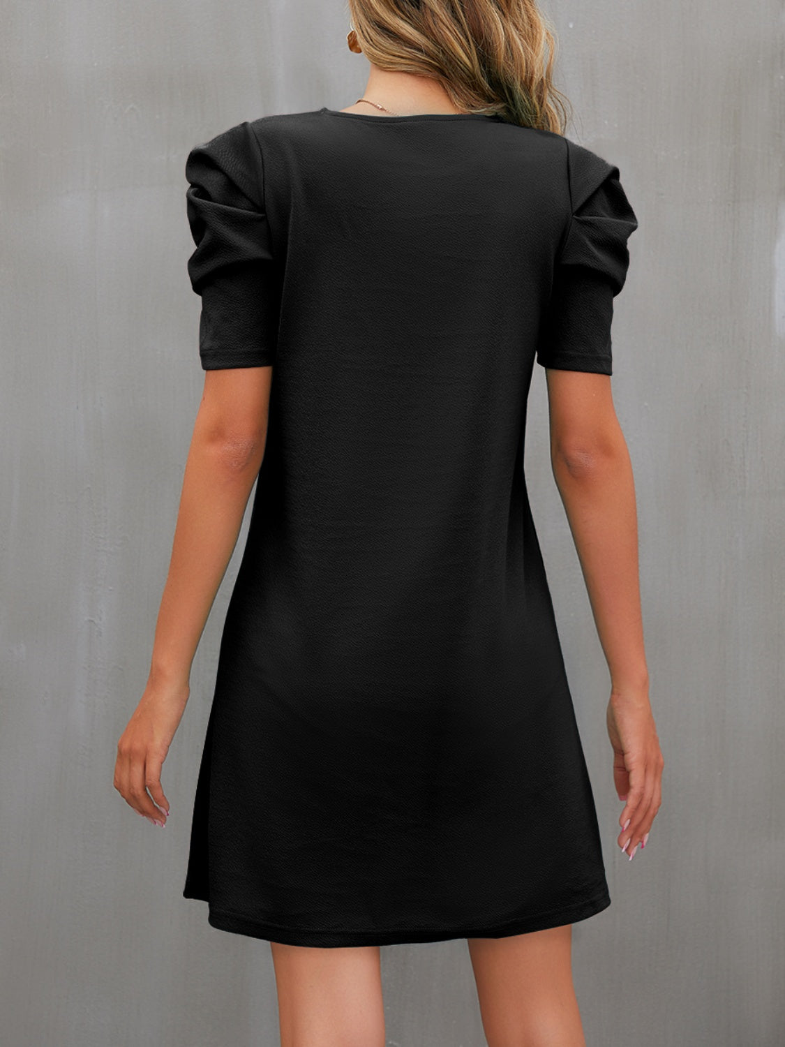 Round Neck Puff Sleeve Mini Dress-TOPS / DRESSES-[Adult]-[Female]-2022 Online Blue Zone Planet