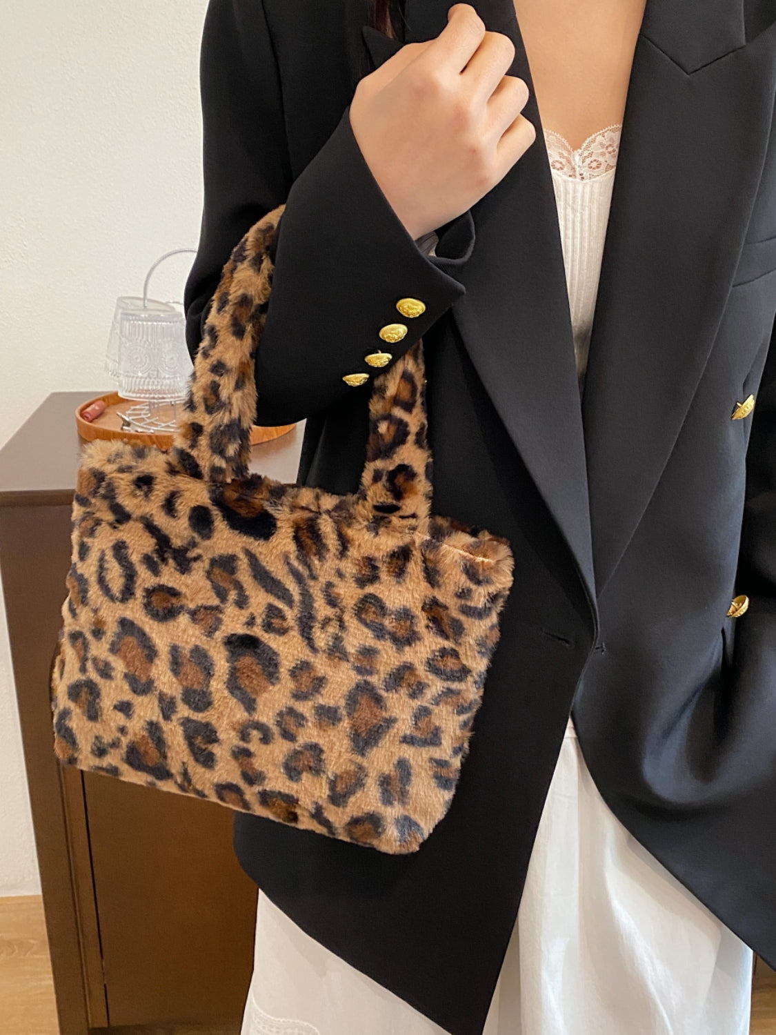 Blue Zone Planet | Leopard Fluff Handbag with Zip-HANDBAGS-[Adult]-[Female]-Leopard-One Size-2022 Online Blue Zone Planet