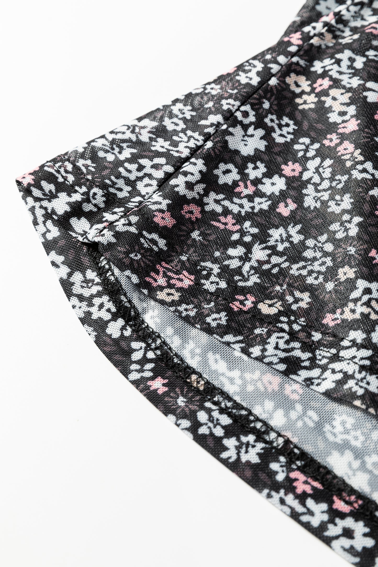 Black Ditsy Floral Mesh Thumbhole Sleeve Slim Fit Top-Tops/Long Sleeve Tops-[Adult]-[Female]-2022 Online Blue Zone Planet