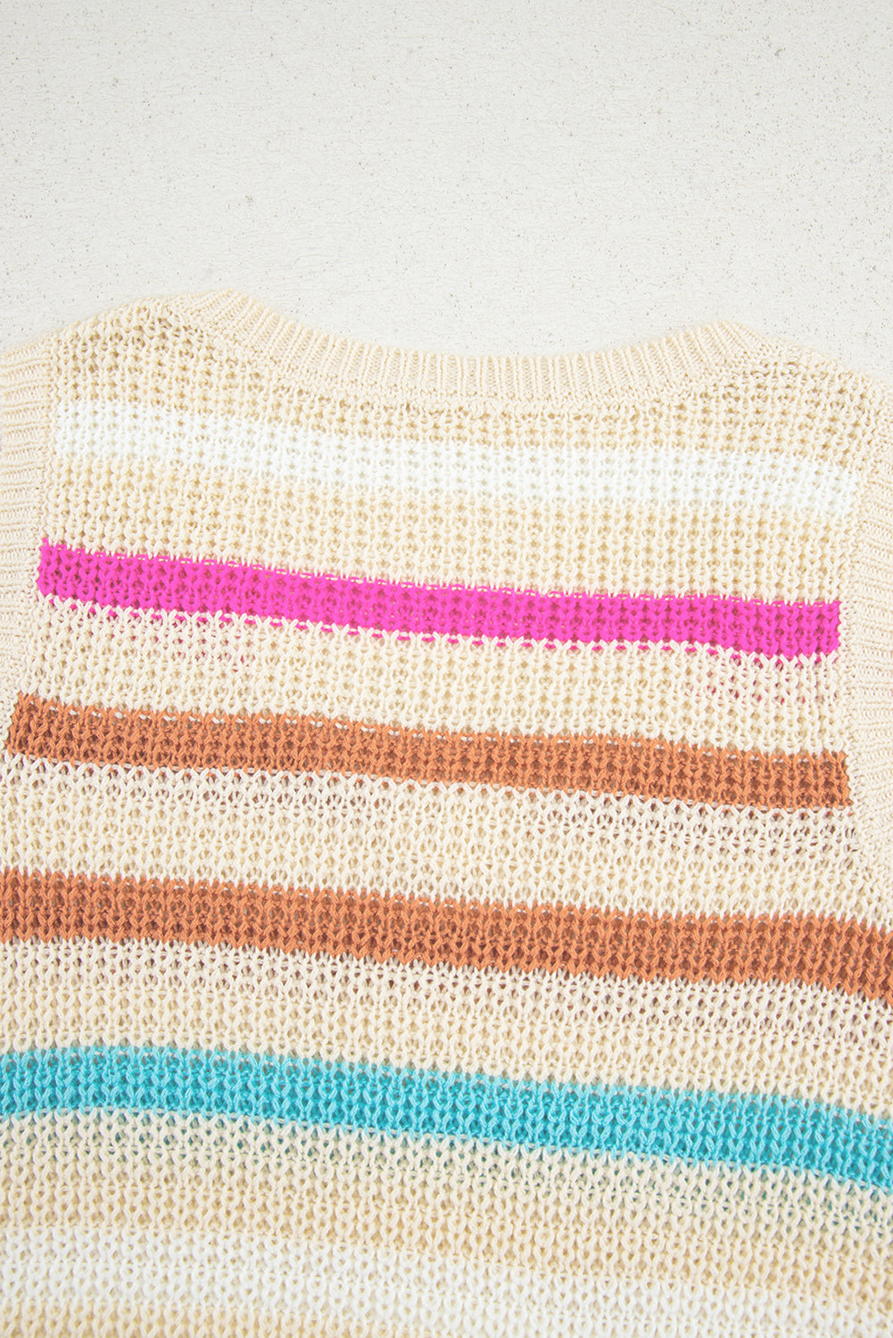 Khaki Stripe Textured Knit V Neck Sweater Vest-TOPS / DRESSES-[Adult]-[Female]-2022 Online Blue Zone Planet