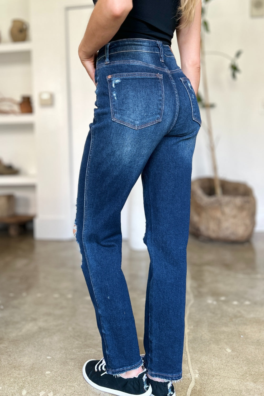 Blue Zone Planet | Judy Blue Full Size High Waist Rigid Magic Heavy Destroy Straight Jeans-TOPS / DRESSES-[Adult]-[Female]-2022 Online Blue Zone Planet