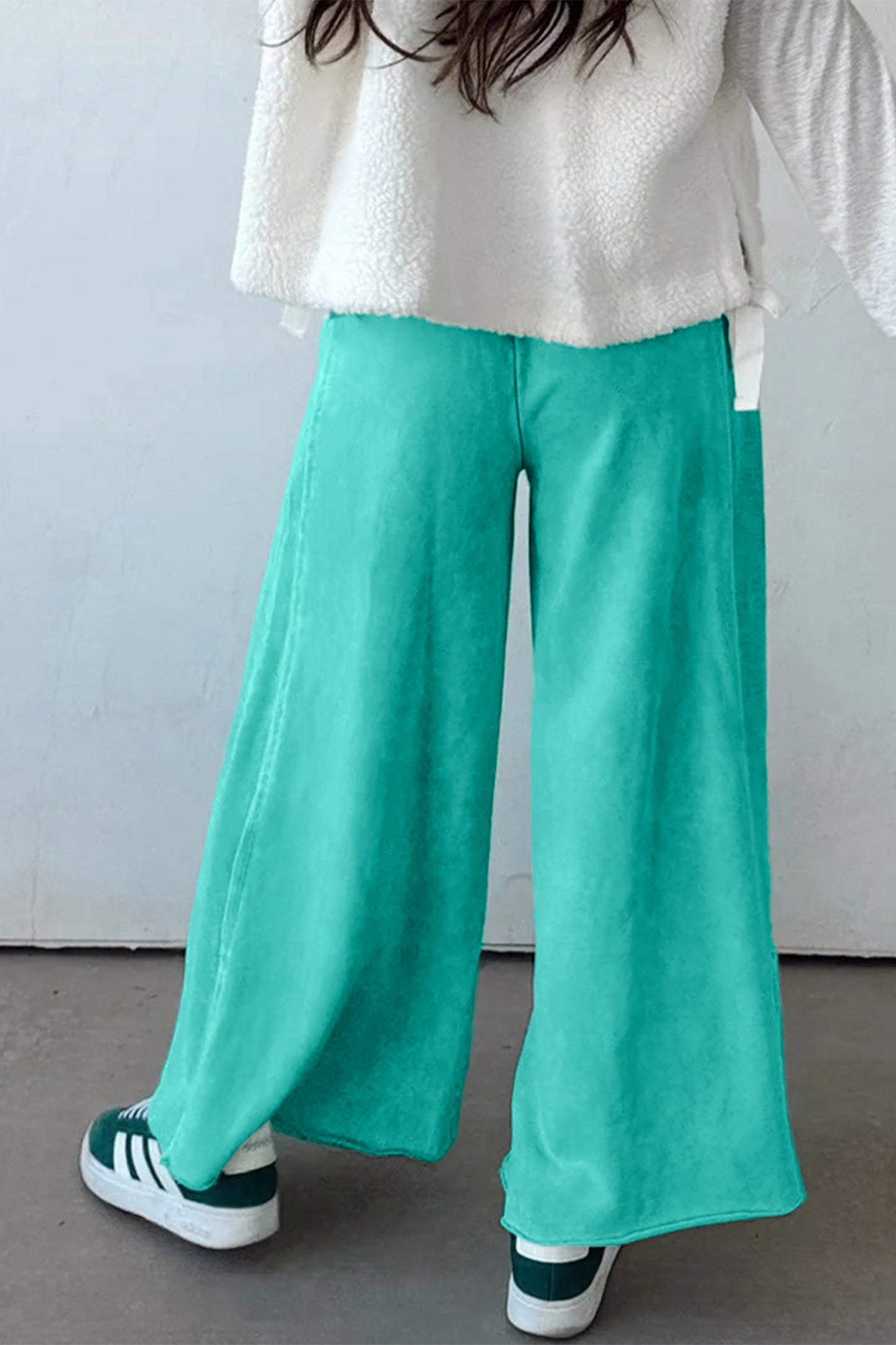 Sea Green Mineral Wash Drawstring Elastic Waist Raw Hem Loose Pants-Bottoms/Pants & Culotte-[Adult]-[Female]-2022 Online Blue Zone Planet