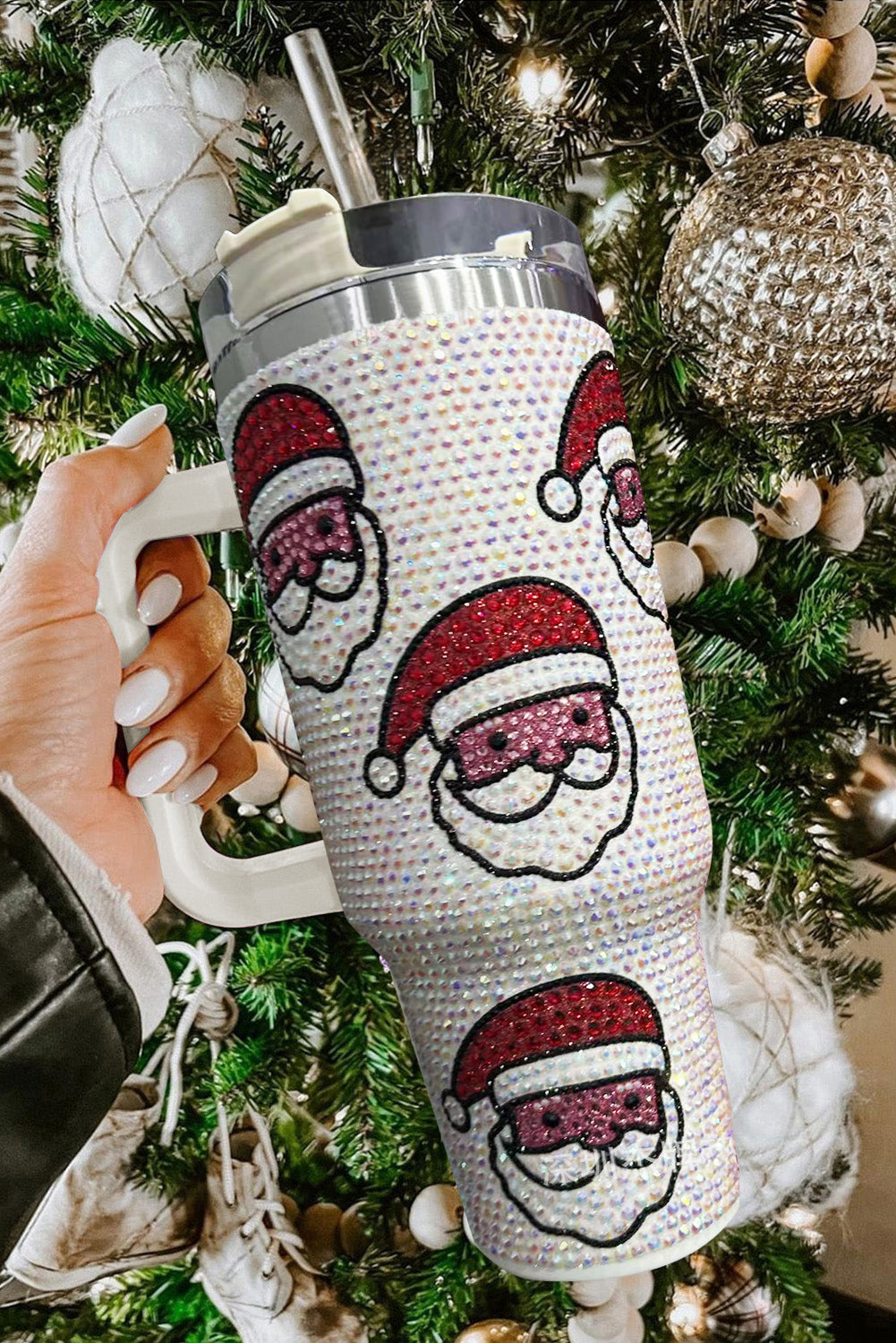 Rose Red Christmas Santa Printed Diamond Water Cup-Cups-[Adult]-[Female]-2022 Online Blue Zone Planet