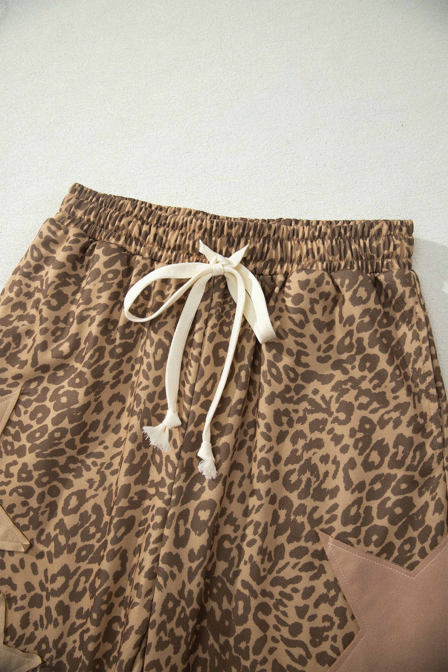 Khaki Leopard Print Star Patched Drawstring Elastic Waist Jogger Pants-Bottoms/Pants & Culotte-[Adult]-[Female]-2022 Online Blue Zone Planet