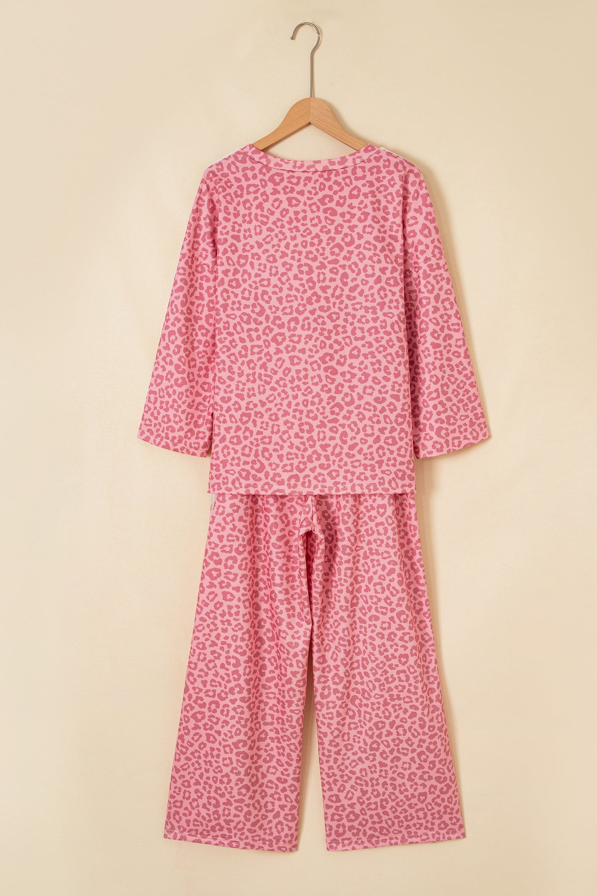 Pink Leopard Print Varsity Striped Detail 3/4 Sleeve Top Shift Pant Set-Two Piece Sets/Pant Sets-[Adult]-[Female]-2022 Online Blue Zone Planet