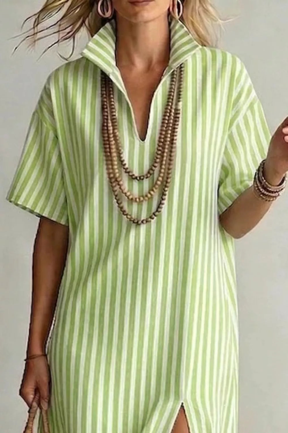 Striped High Slit Maxi Dress Blue Zone Planet Striped High Slit Maxi Dress Blue Zone Planet
