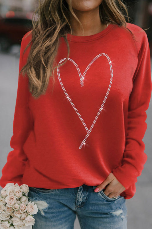 Valentine's Day Rhinestone Heart Long Sleeve Sweatshirt-TOPS / DRESSES-[Adult]-[Female]-Deep Red-S-2022 Online Blue Zone Planet