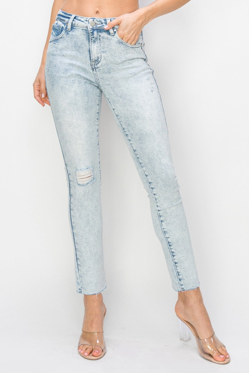 Risen Full Size High Rise Distressed Skinny Jeans-BOTTOMS SIZES SMALL MEDIUM LARGE-[Adult]-[Female]-2022 Online Blue Zone Planet