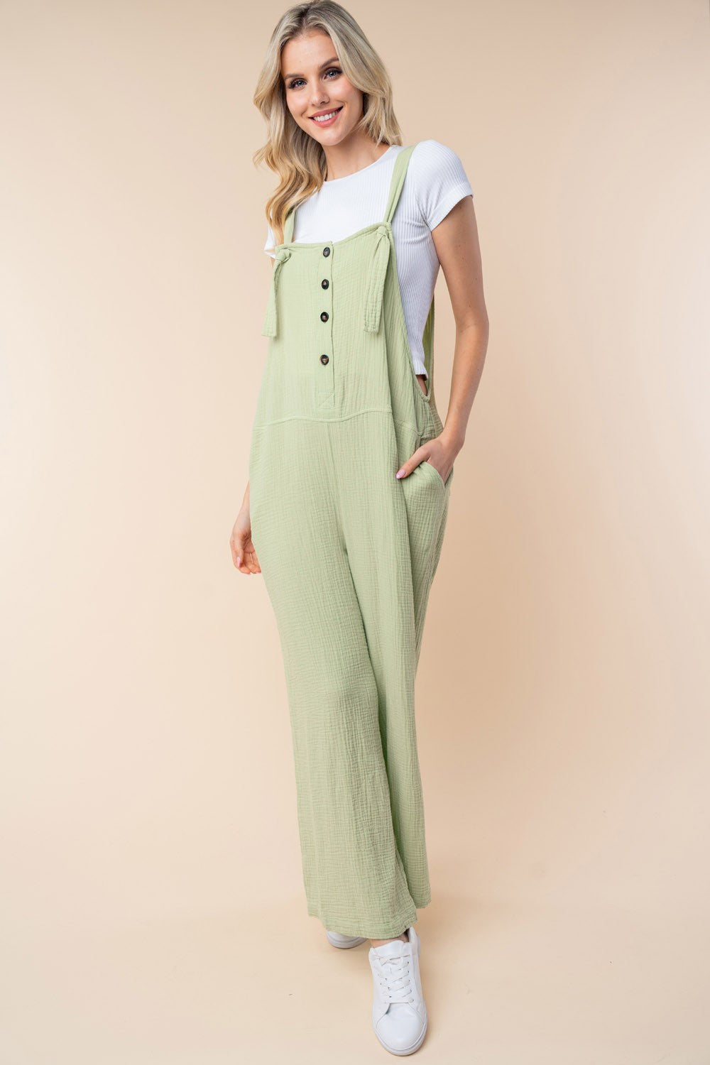 Blue Zone Planet | White Birch Texture Sleeveless Wide Leg Jumpsuit-TOPS / DRESSES-[Adult]-[Female]-Sage-S-2022 Online Blue Zone Planet